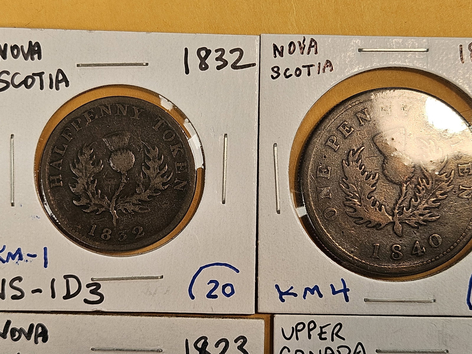 Four mixed, little better, Canadian Cent and Half-cent copper tokens - 2