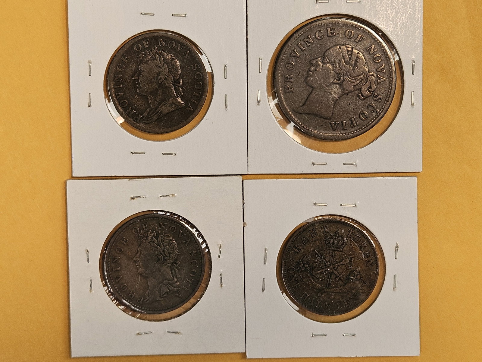 Four mixed, little better, Canadian Cent and Half-cent copper tokens - 4