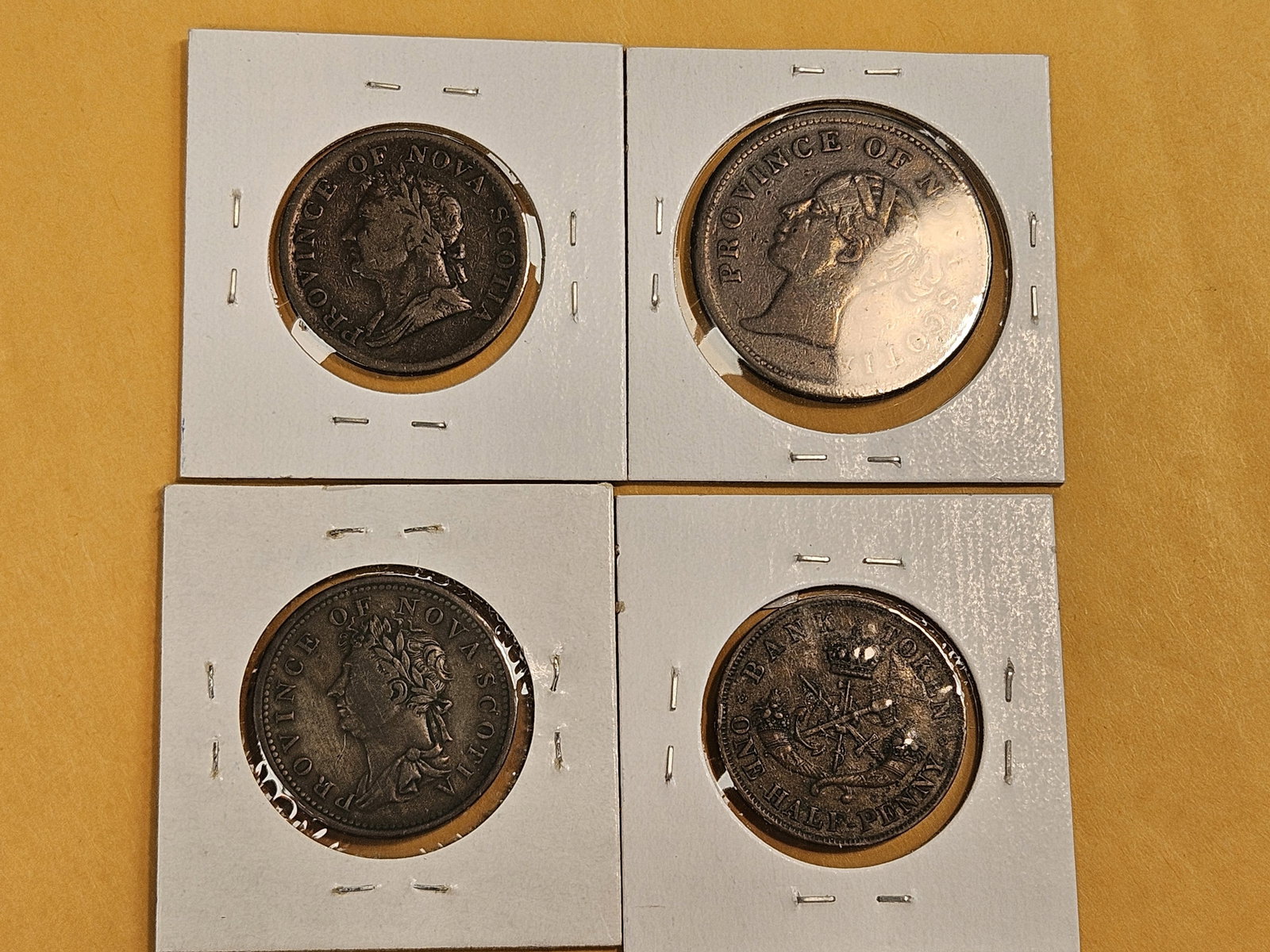 Four mixed, little better, Canadian Cent and Half-cent copper tokens - 5