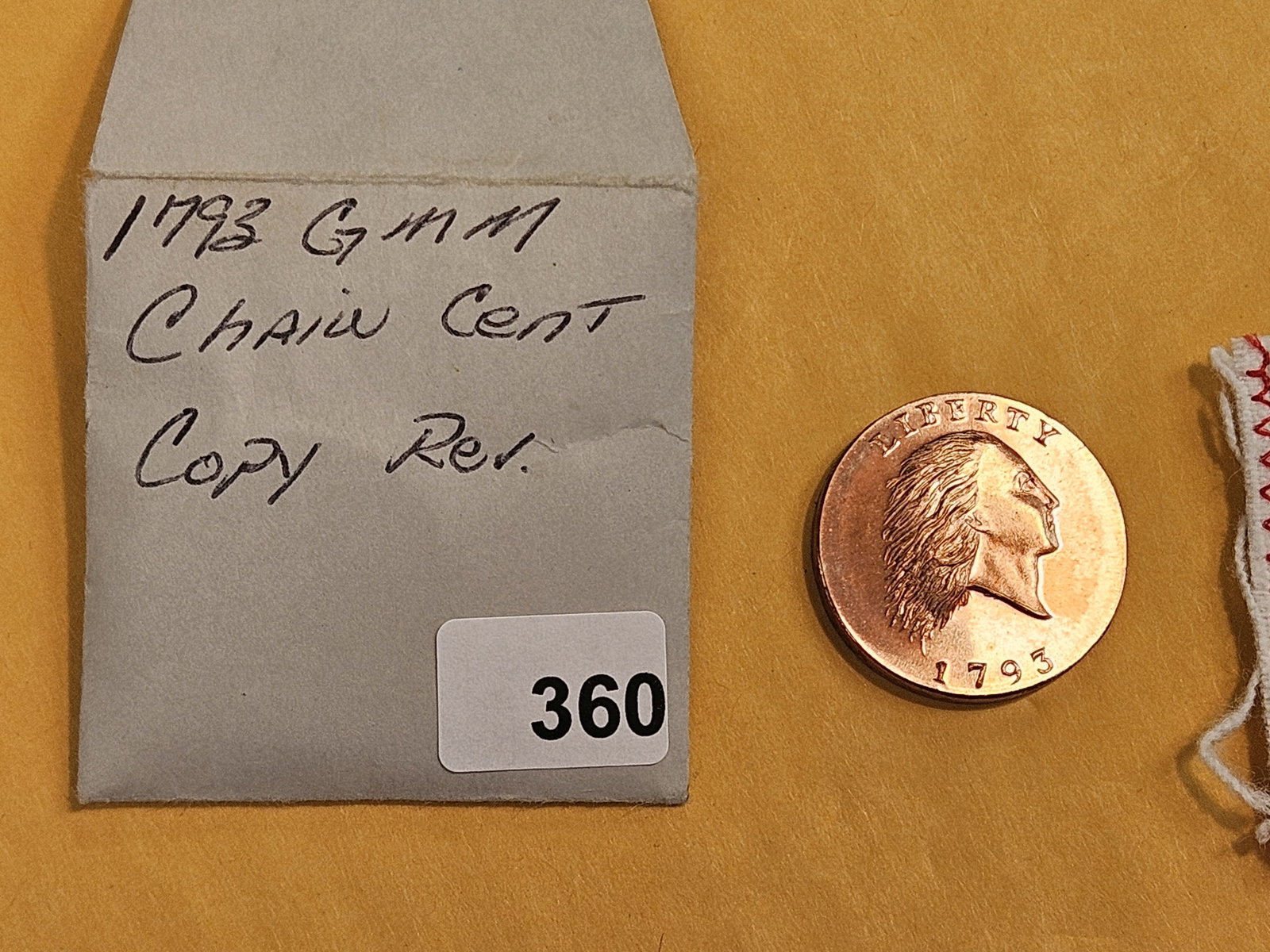 GEM Brilliant Uncirculated RED 1793 Gallery Mint Chain Cent Copy - 2