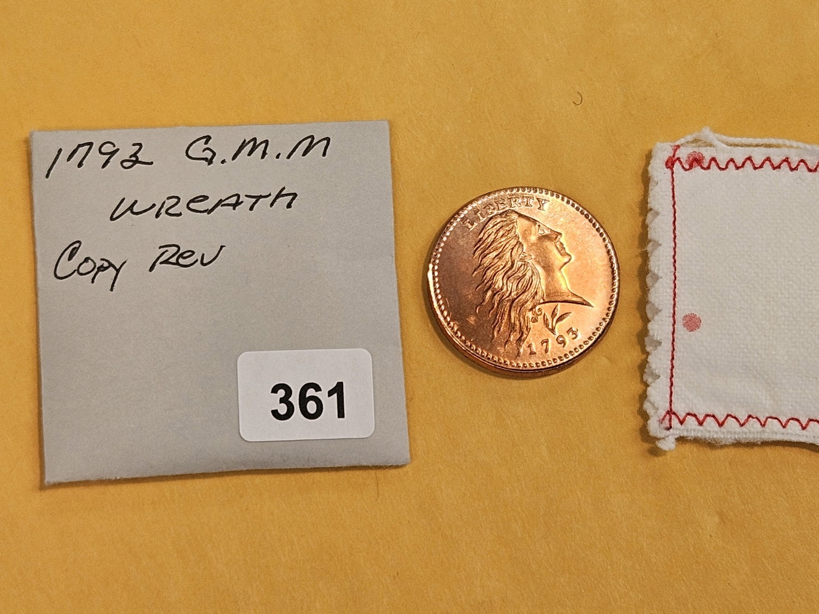 GEM Brilliant Uncirculated RED 1793 Gallery Mint Wreath Cent Copy - 2