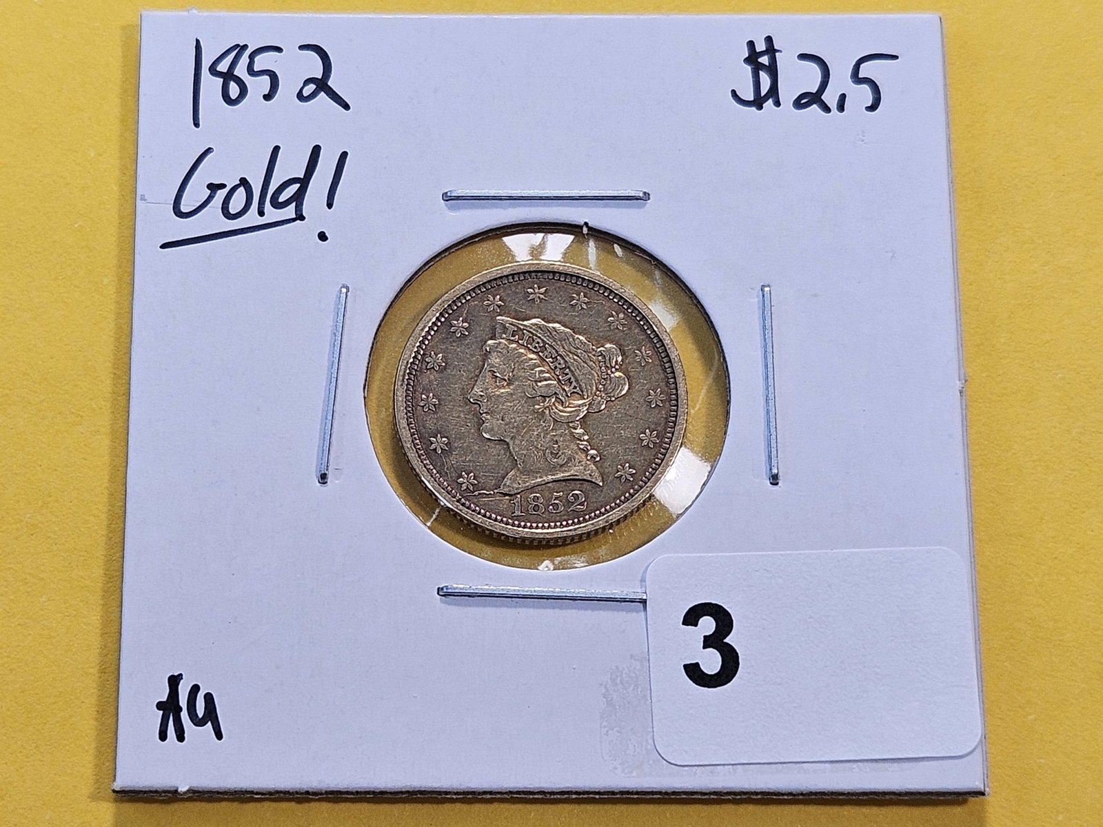 GOLD! Bright About Uncirculated 1852 Liberty Head $2.5 Gold - 2
