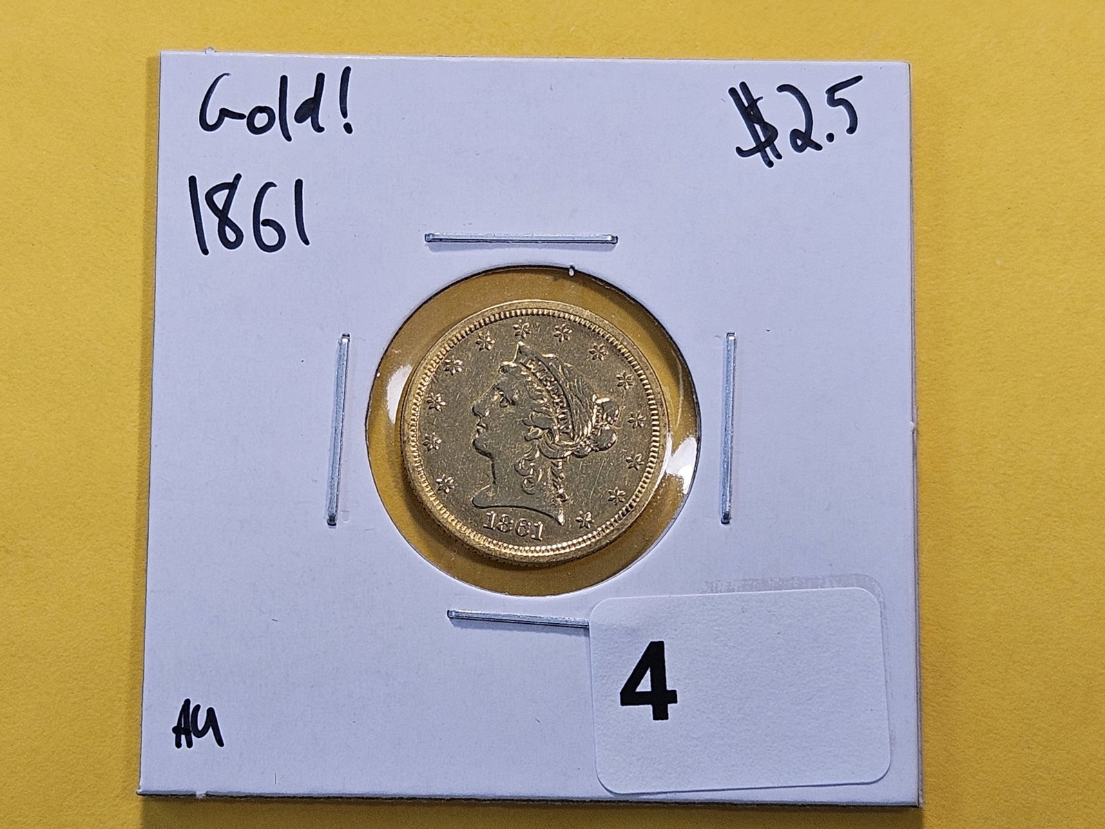 GOLD! Brilliant About Uncirculated 1861 Liberty Head $2.5 Gold - 2