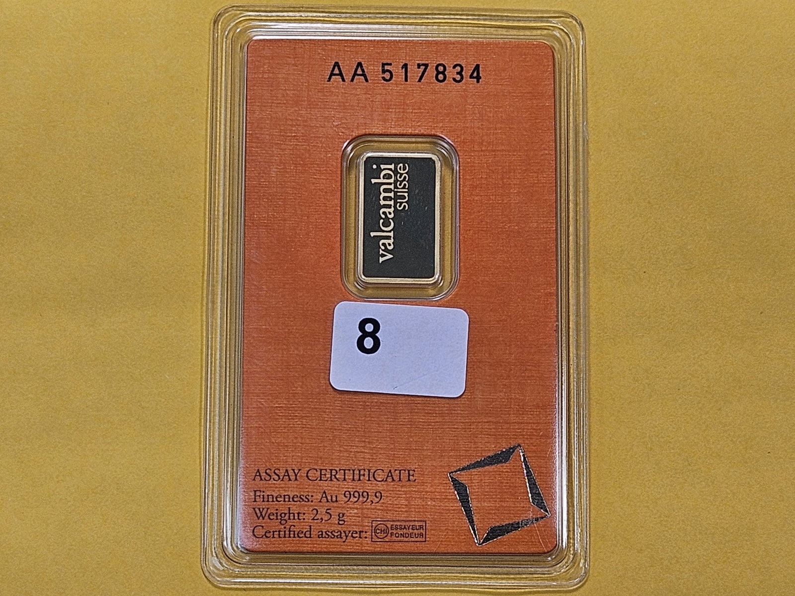 GOLD! Valcambi Suisse 2.5 Gram .999 Fine Gold bar - 2