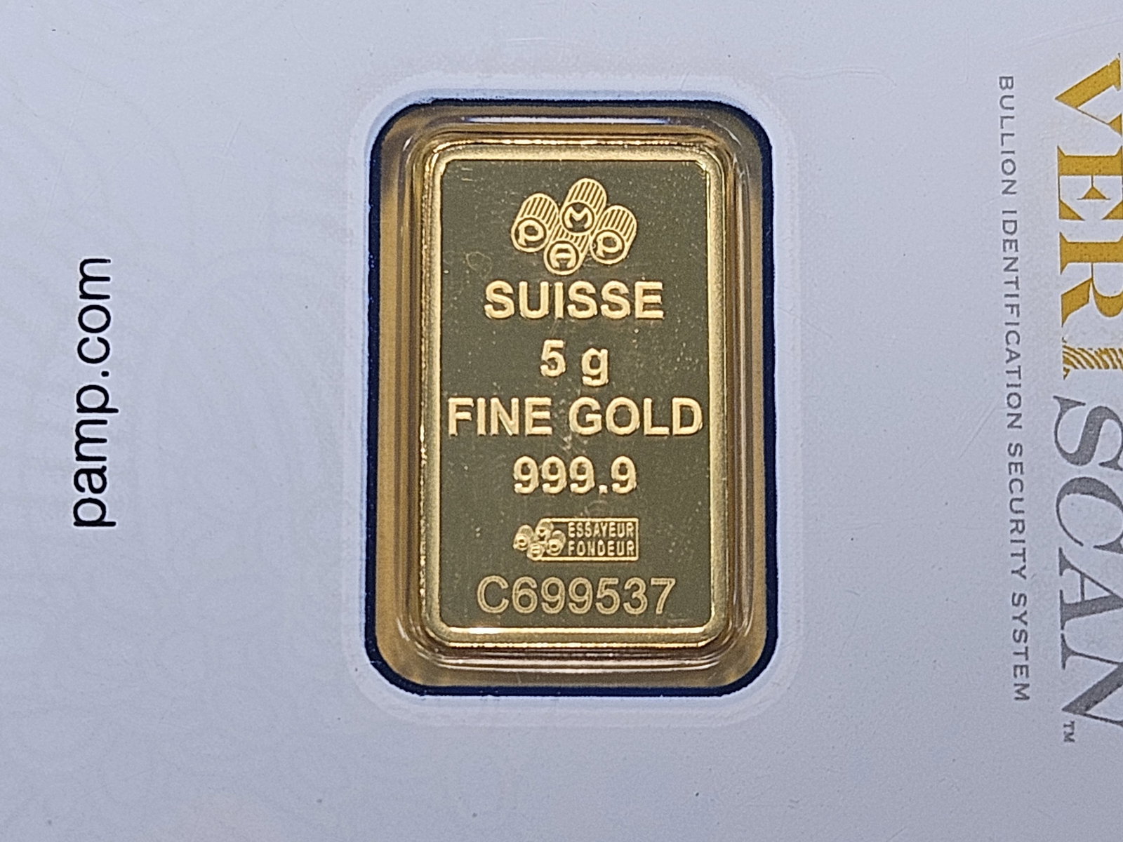 GOLD! PAMP Suisse 5 Gram .999 Fine Gold Bar - 4