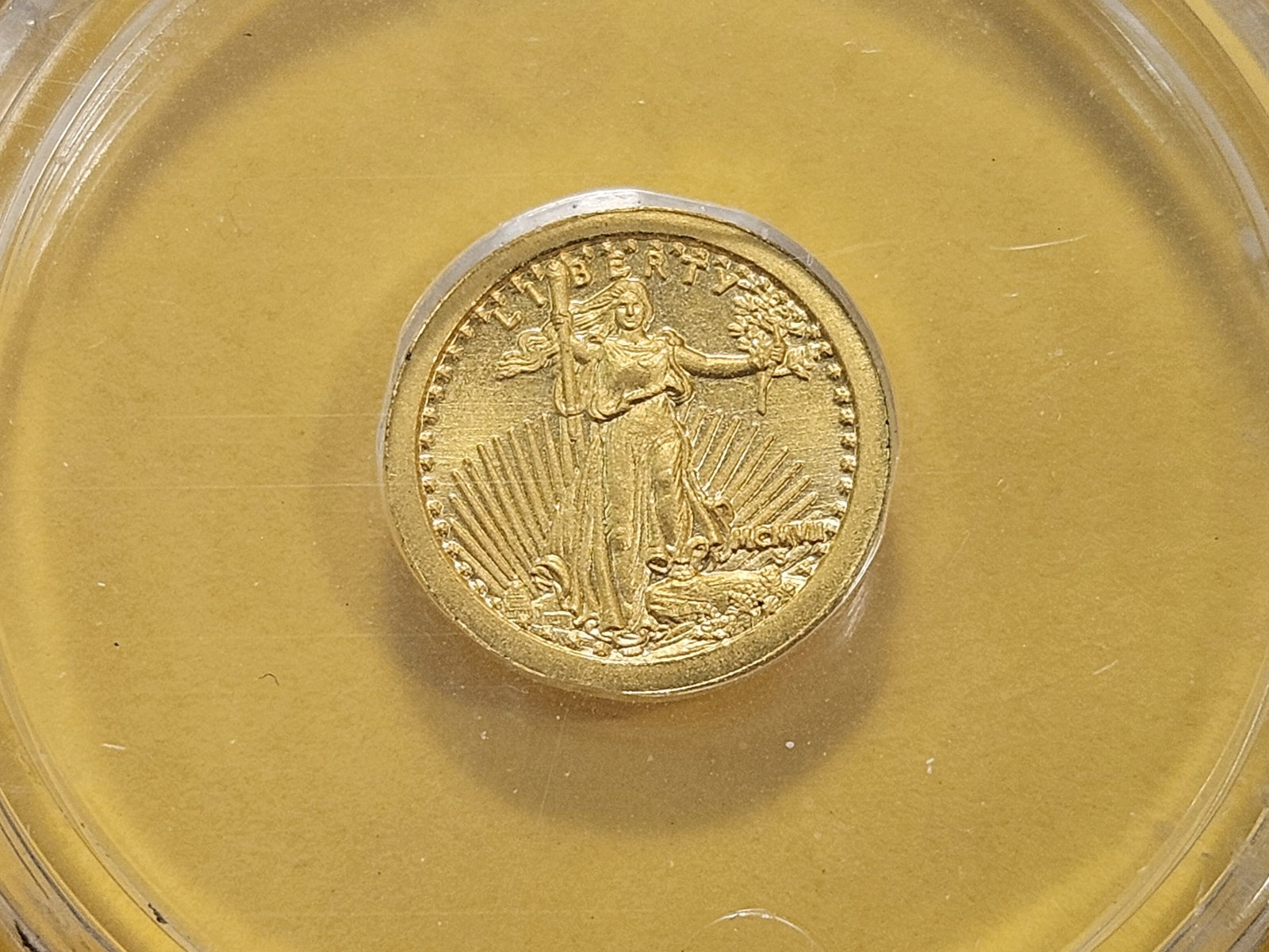 GOLD! 24 Karat Gold Saint Gaudens Mini-Coin: In plastic capsule