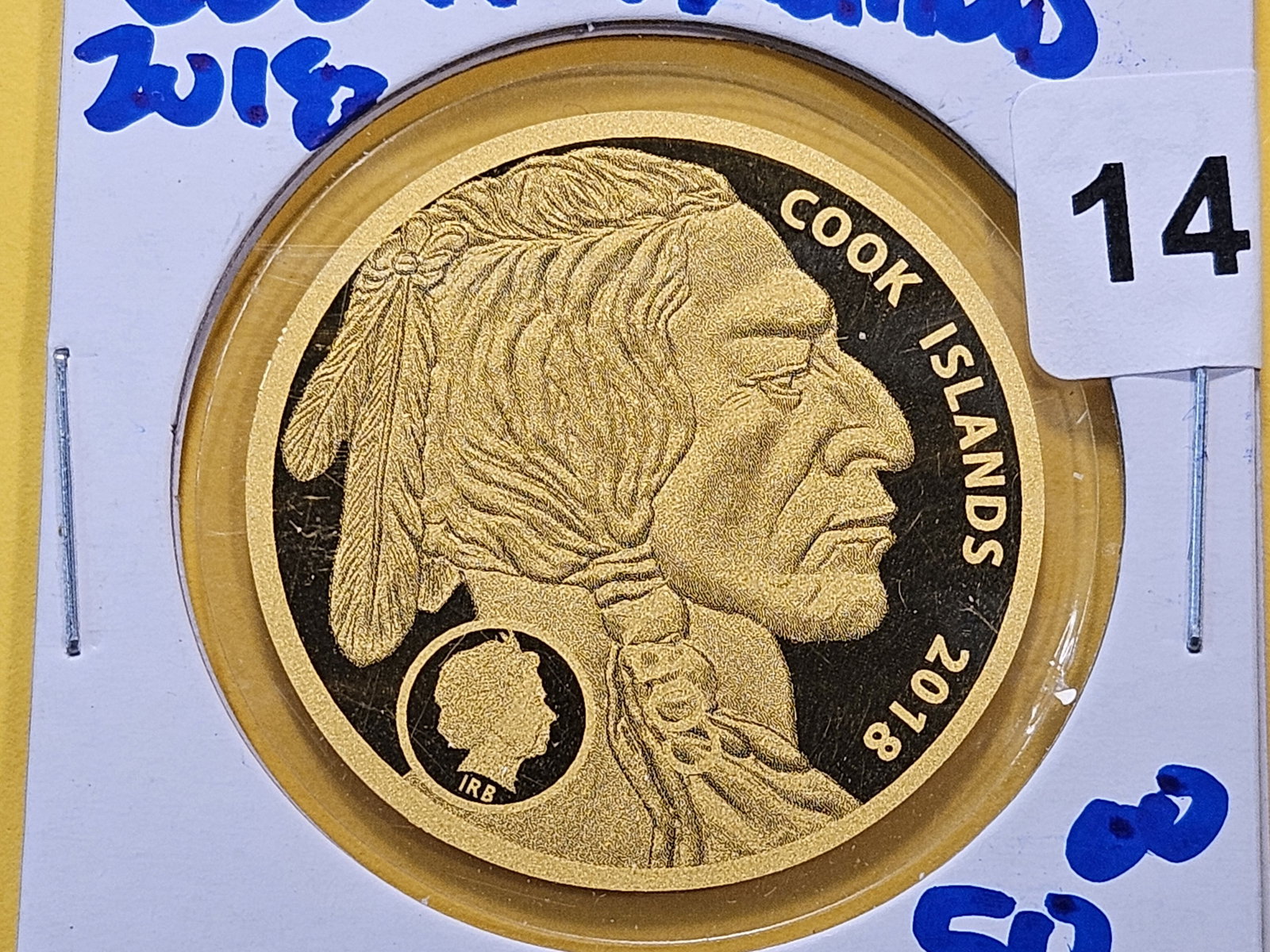 GOLD! GEM Proof 2018 Cook Islands Gold Five Dollars: GEM Proof! Has some scratches on the Reverse