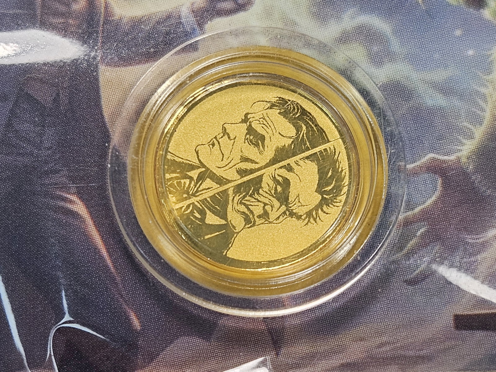 GOLD! GEM .999 Fine Gold Art Round: Doctor Jekyll and Hyde themed. In Certified Assay Card. Still sealed in plastic