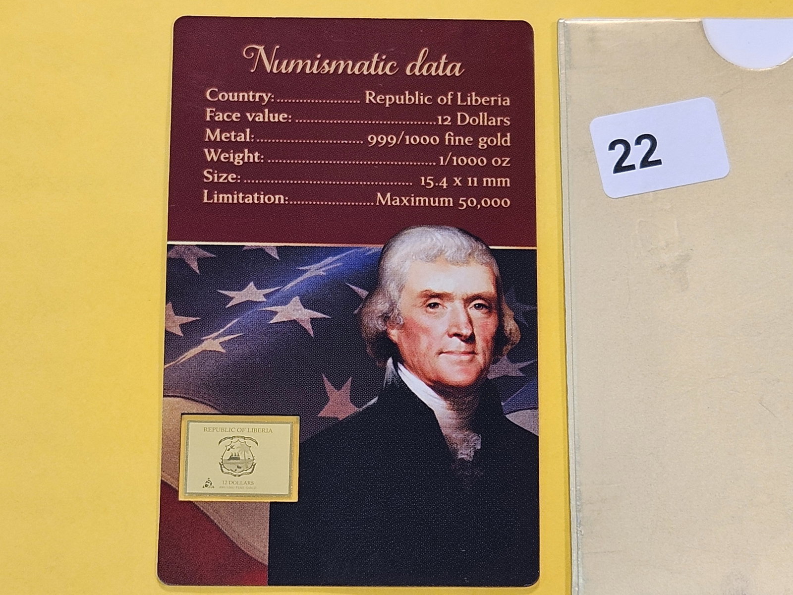 GOLD! Undated Republic of Liberia Gold Twelve Dollars - 3