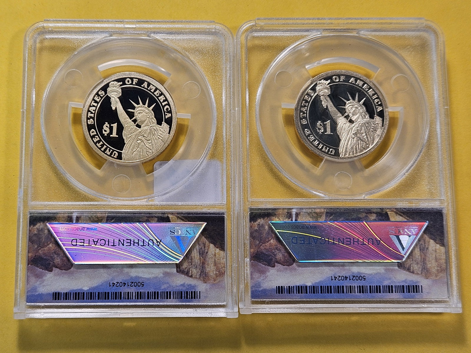 PERFECT! Two ANACS 2011-S Presidential Dollars in Proof 70 Deep Cameo - 4