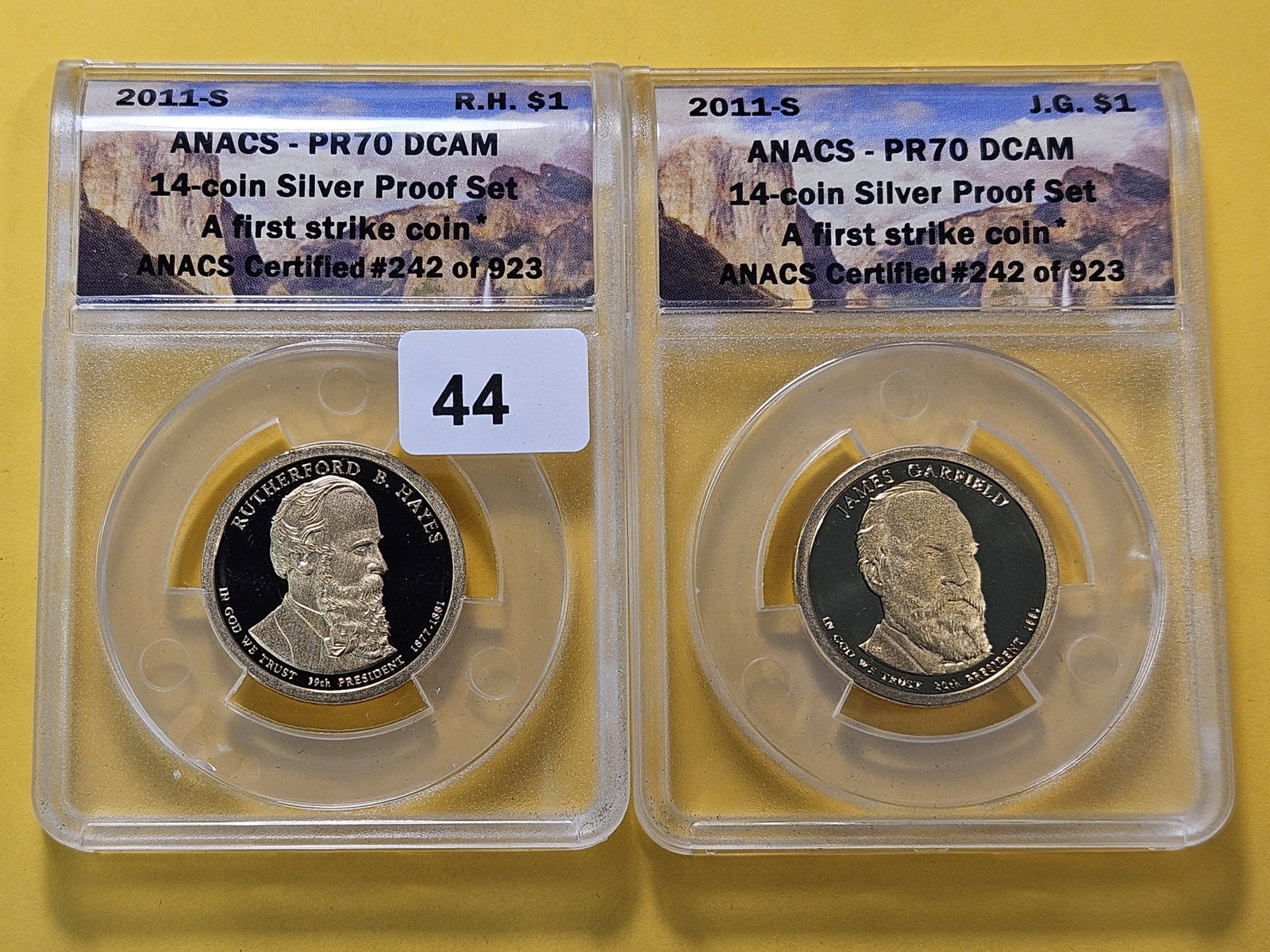 PERFECT! Two ANACS 2011-S Presidential Dollars in Proof 70 Deep Cameo (1 of 4)