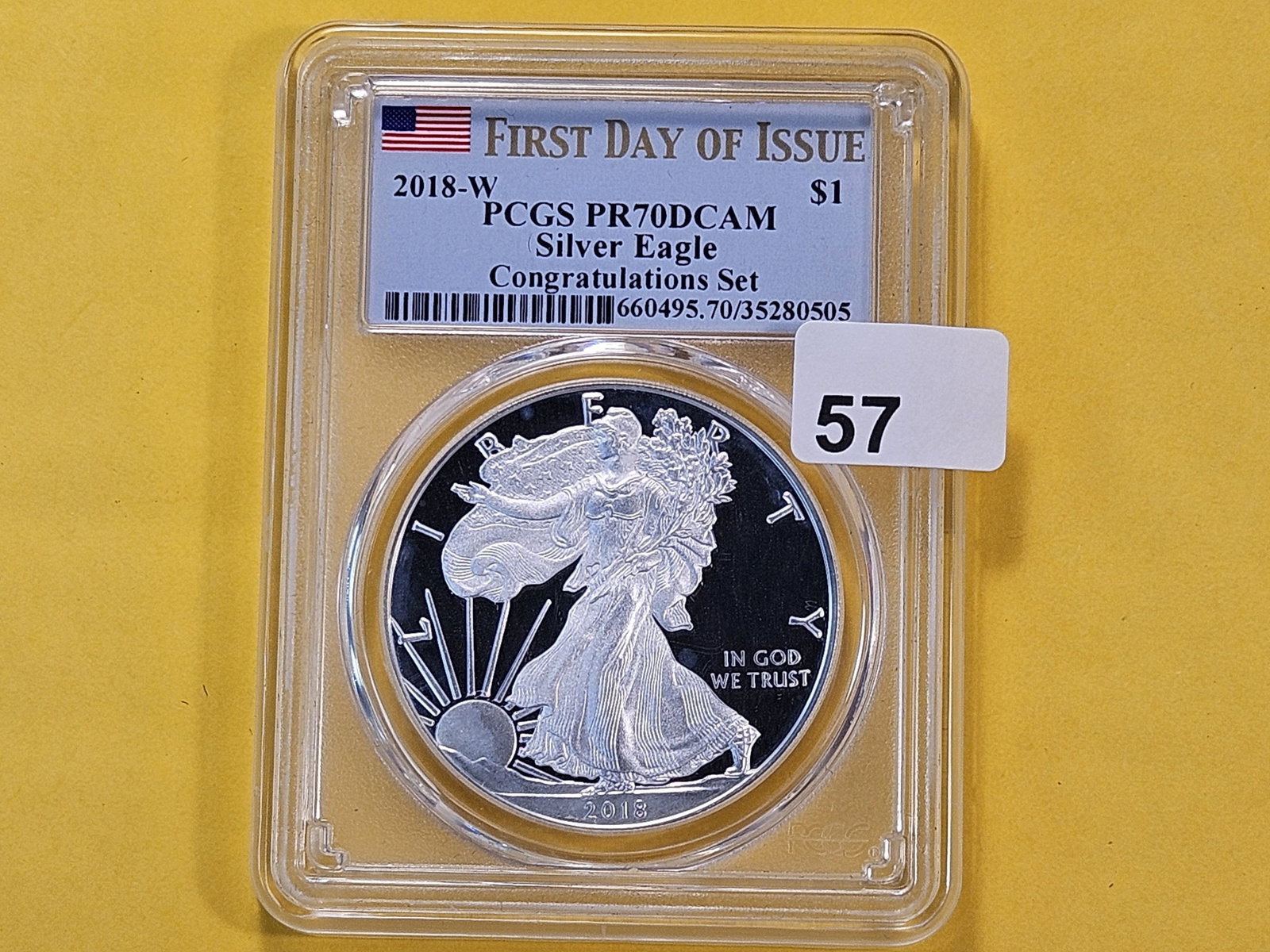 PERFECT! PCGS 2018-W American Silver Eagle in Proof 70 Deep Cameo - 2