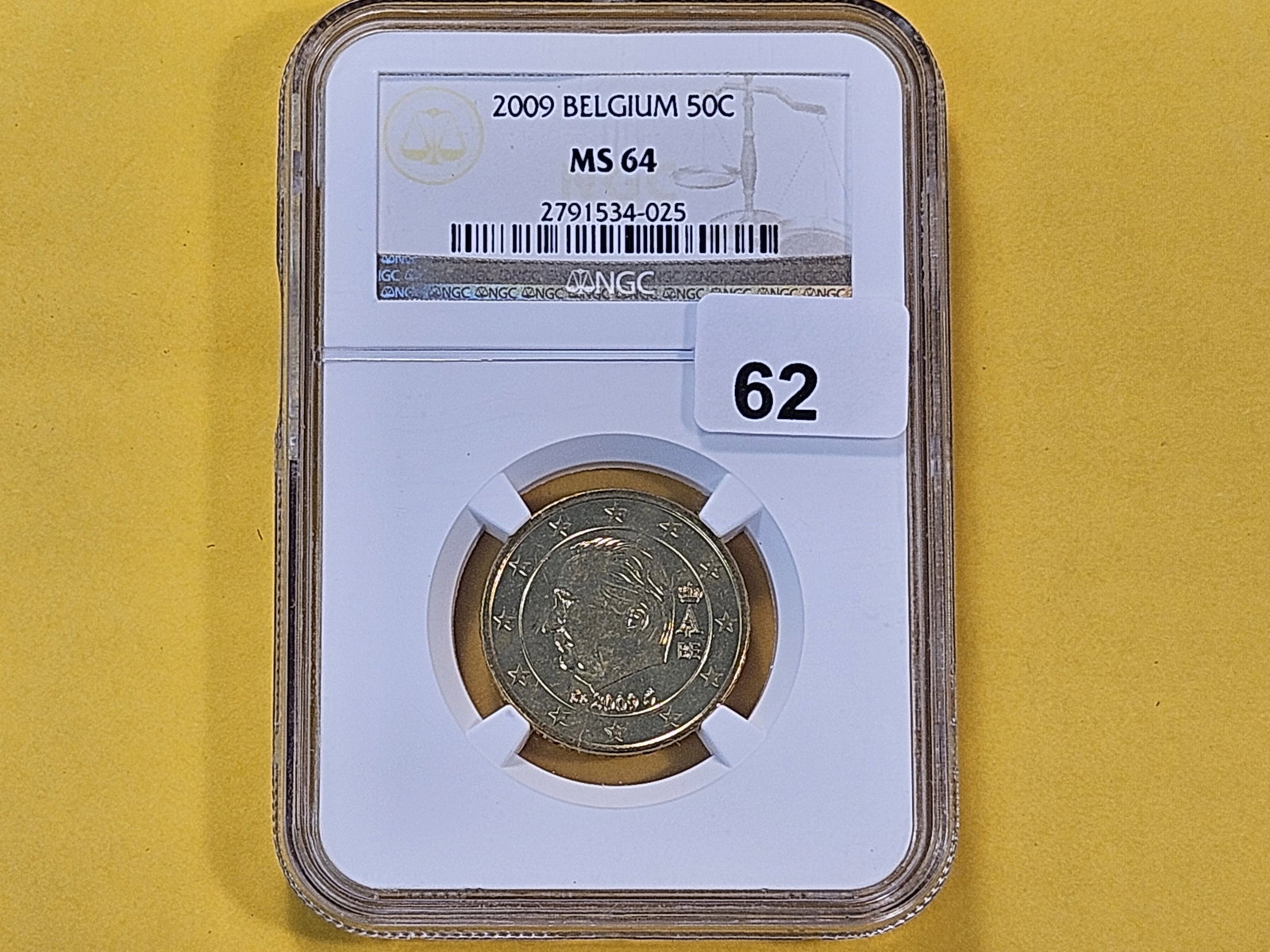 NGC 2009 Belgium 50 Cents in Mint State 64 - 2