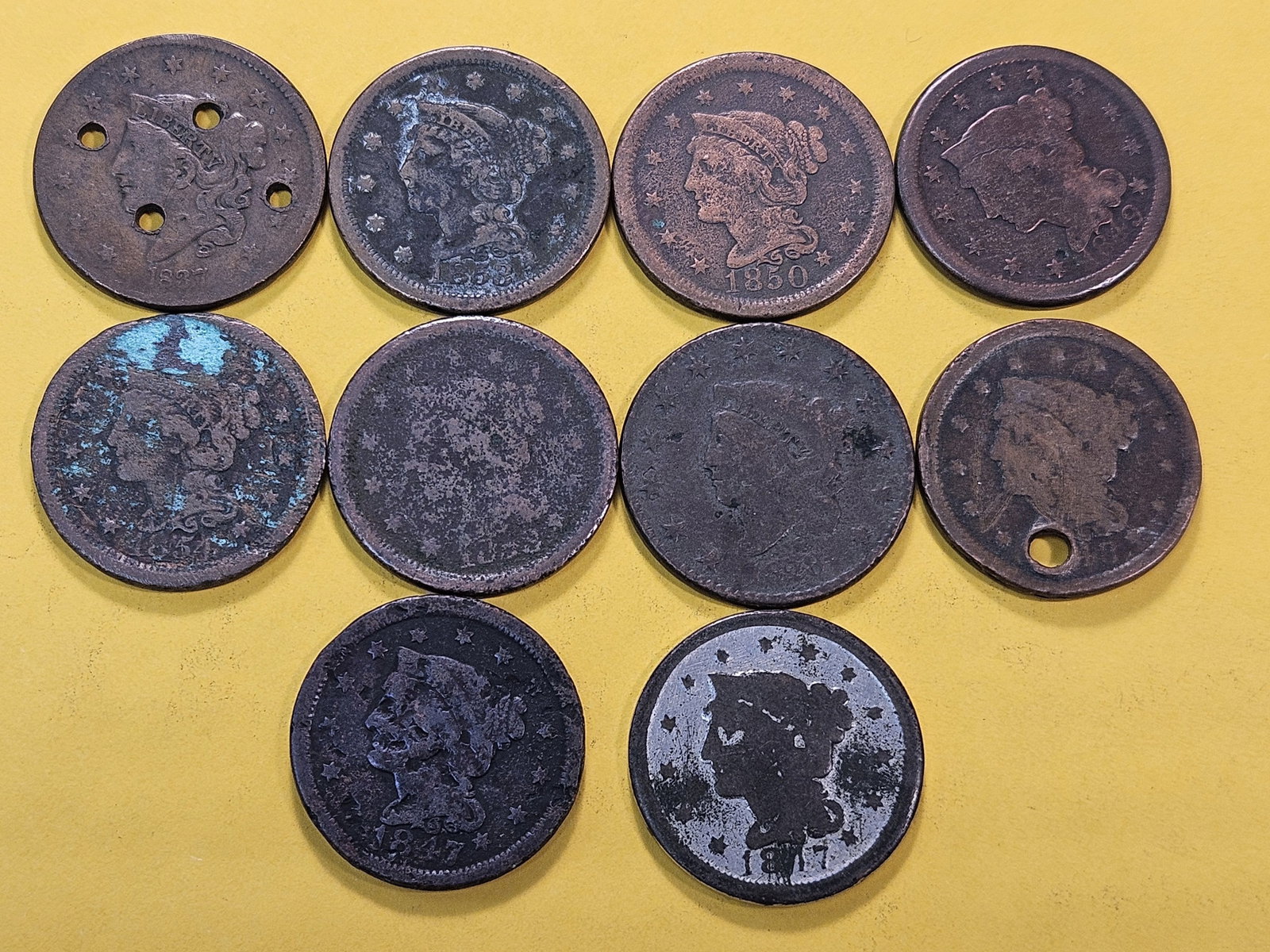 Ten Circulated Mixed US Large Cents - 2
