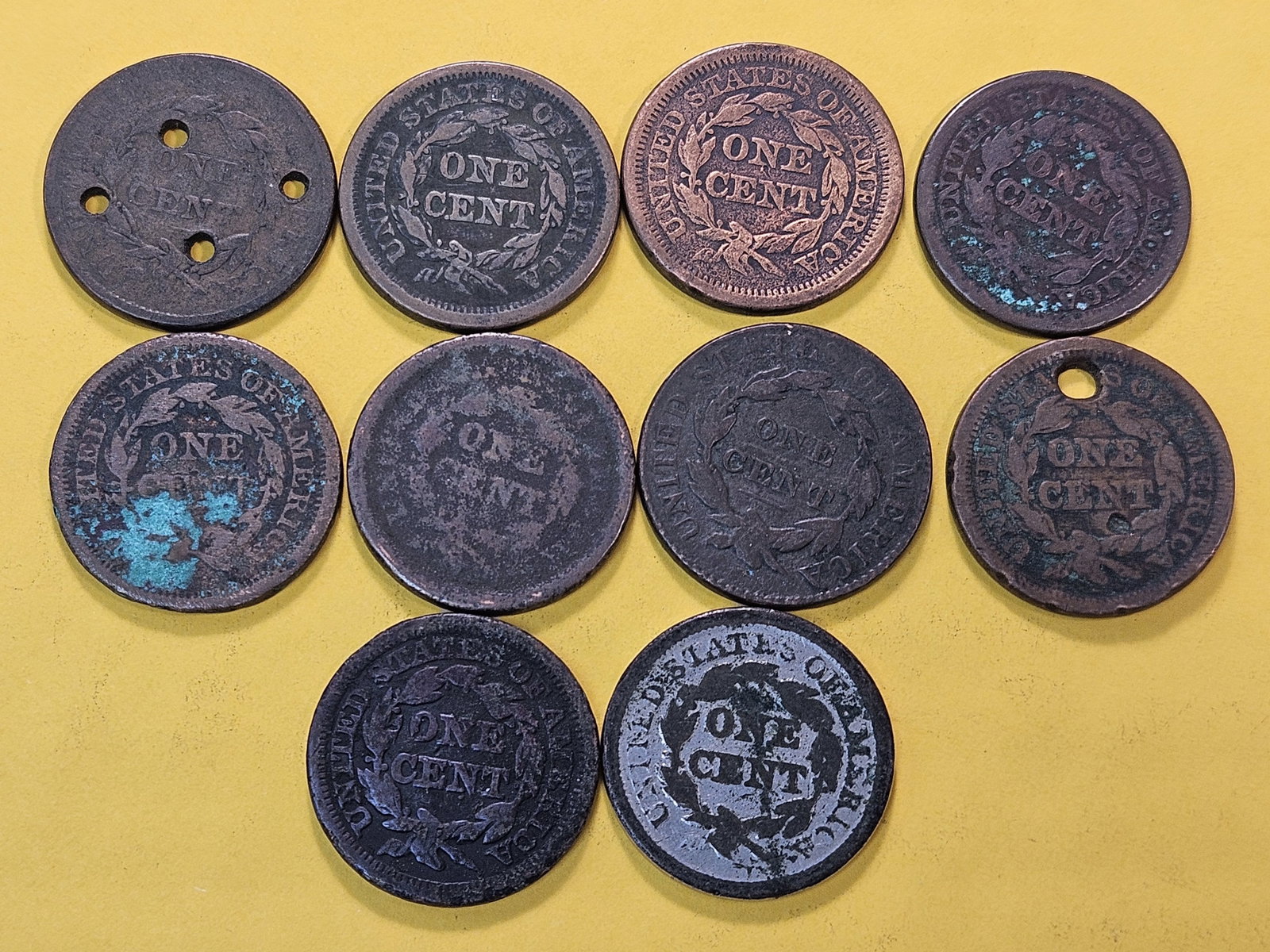 Ten Circulated Mixed US Large Cents - 4