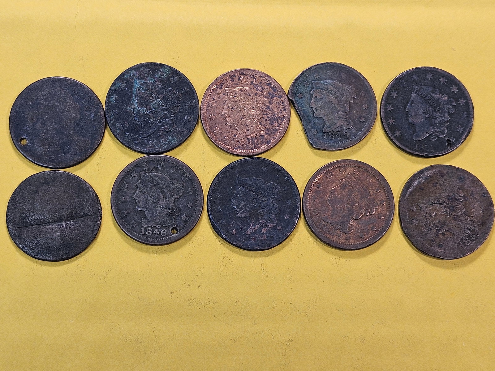 Ten Circulated Mixed US Large Cents - 2