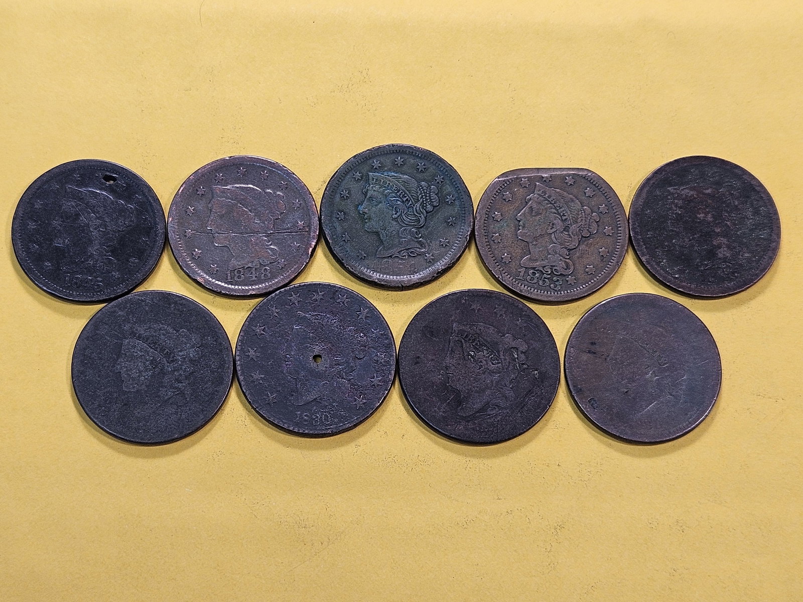 Nine Circulated Mixed US Large Cents - 2