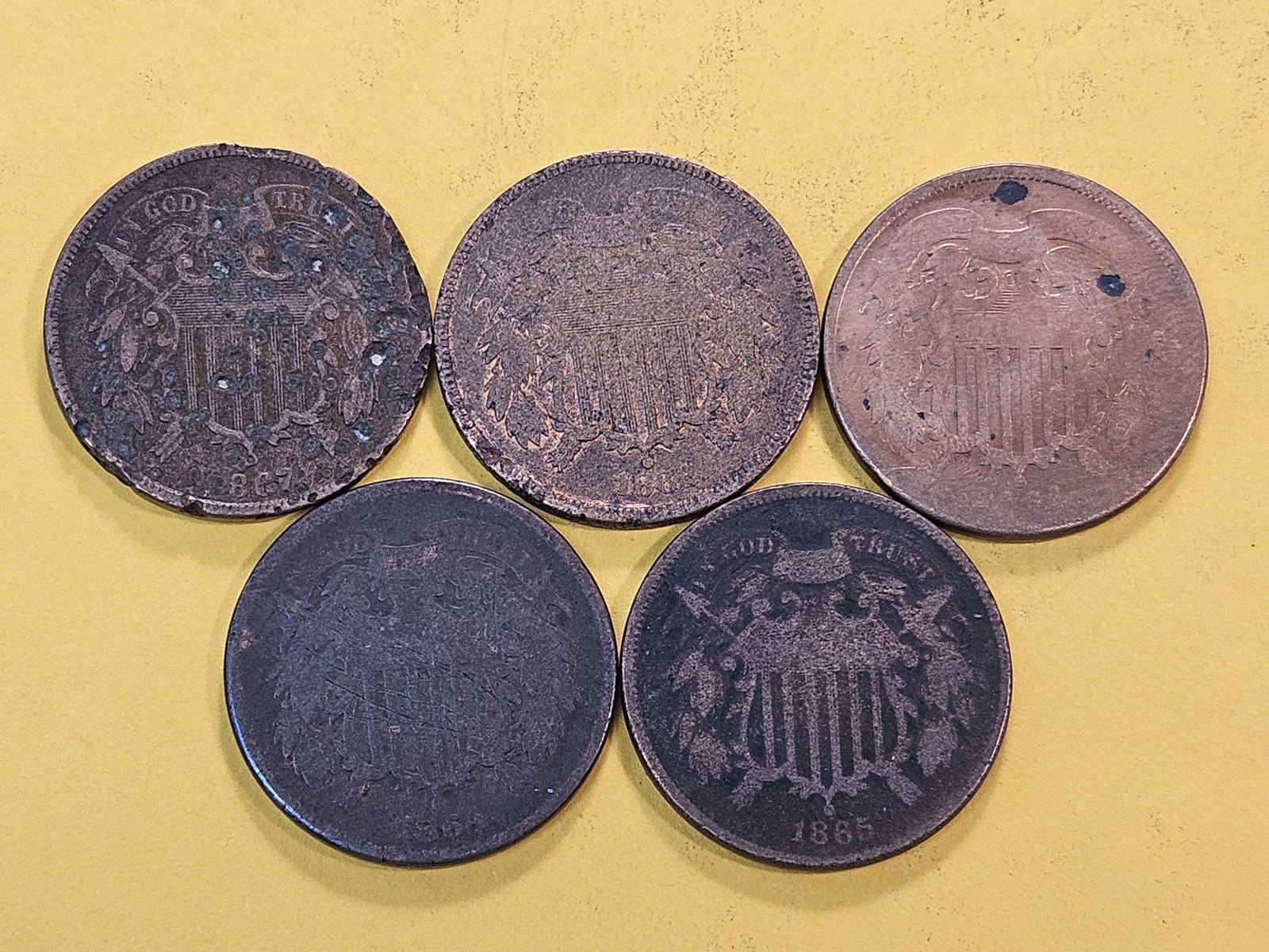 Five Circulated Two Cent Pieces - 2