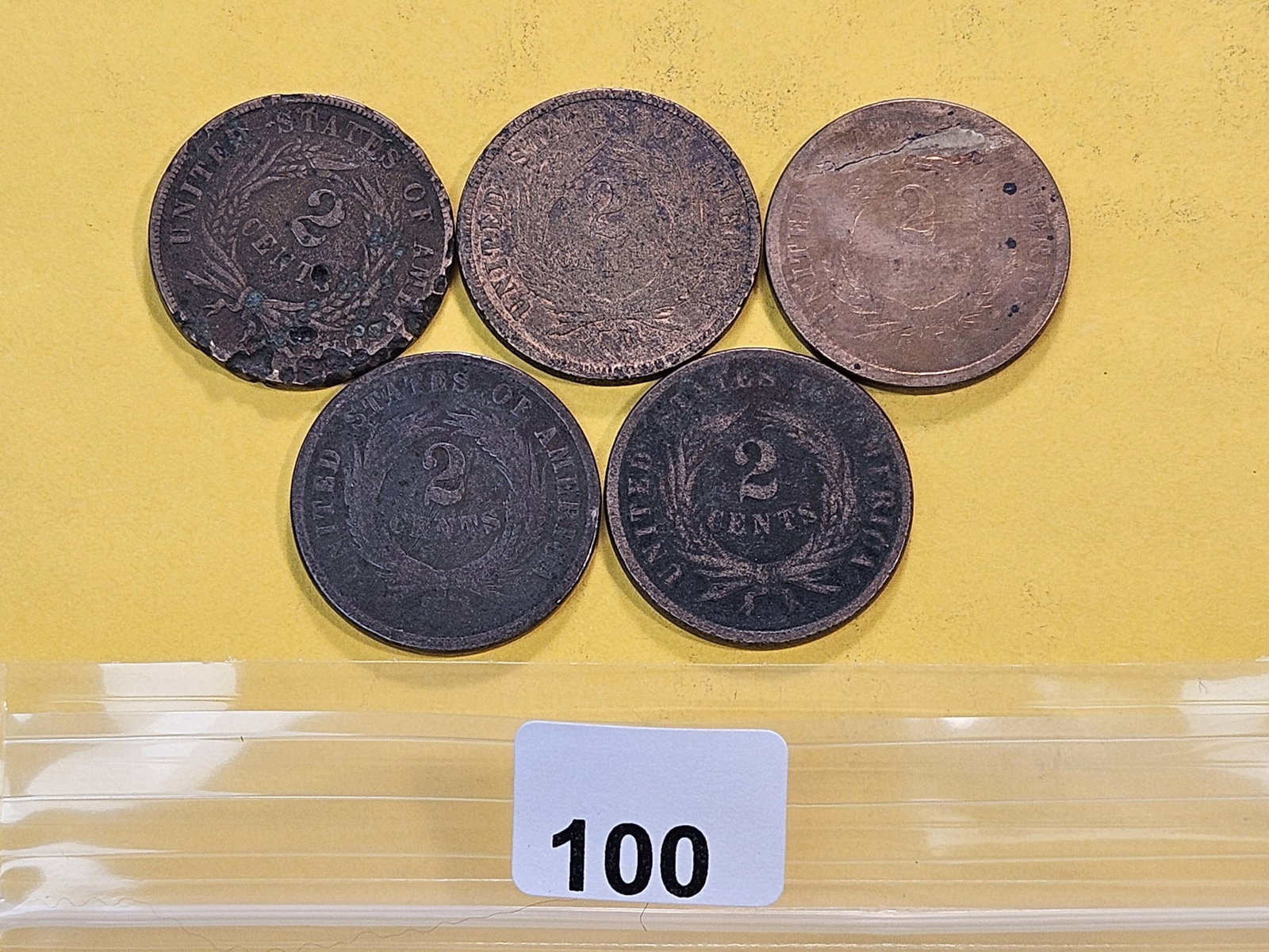 Five Circulated Two Cent Pieces - 3