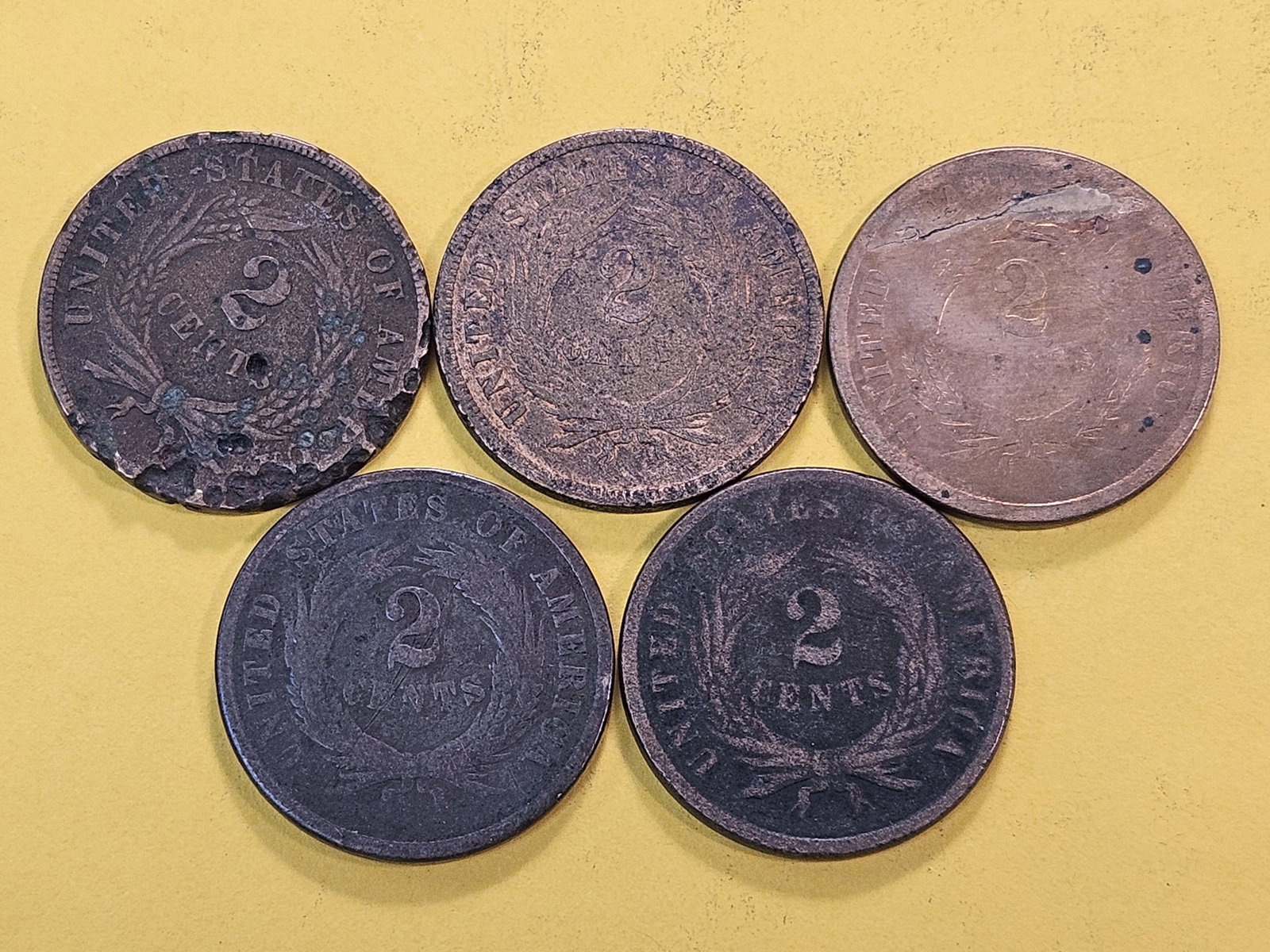Five Circulated Two Cent Pieces - 4