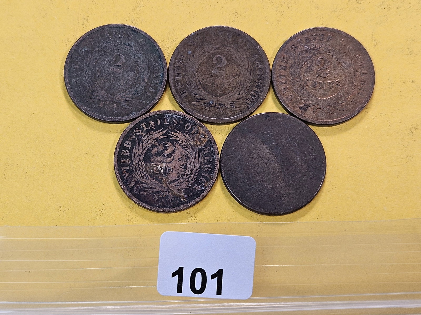 Five Circulated Two Cent Pieces - 3