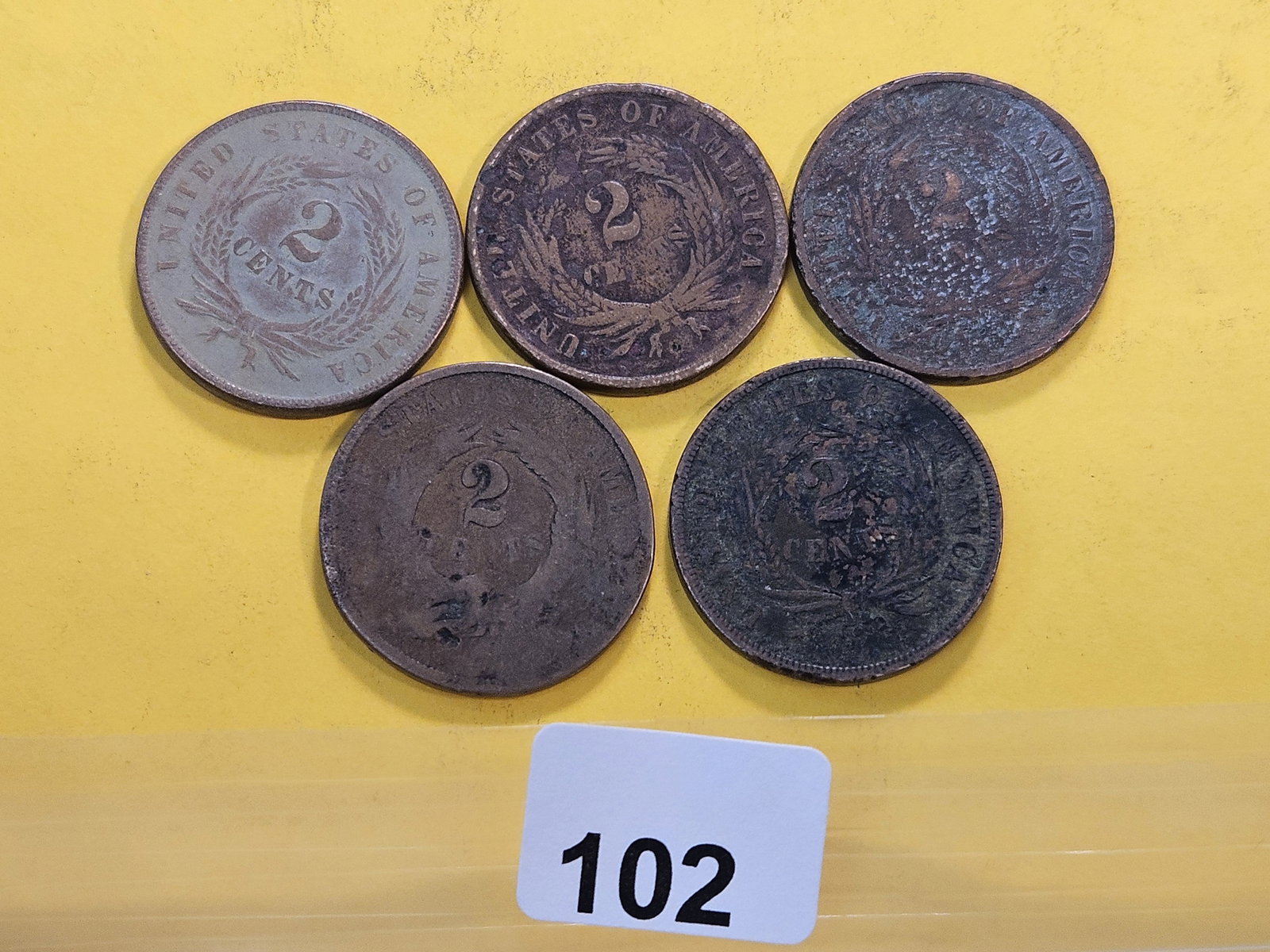 Five Circulated Two Cent Pieces - 3