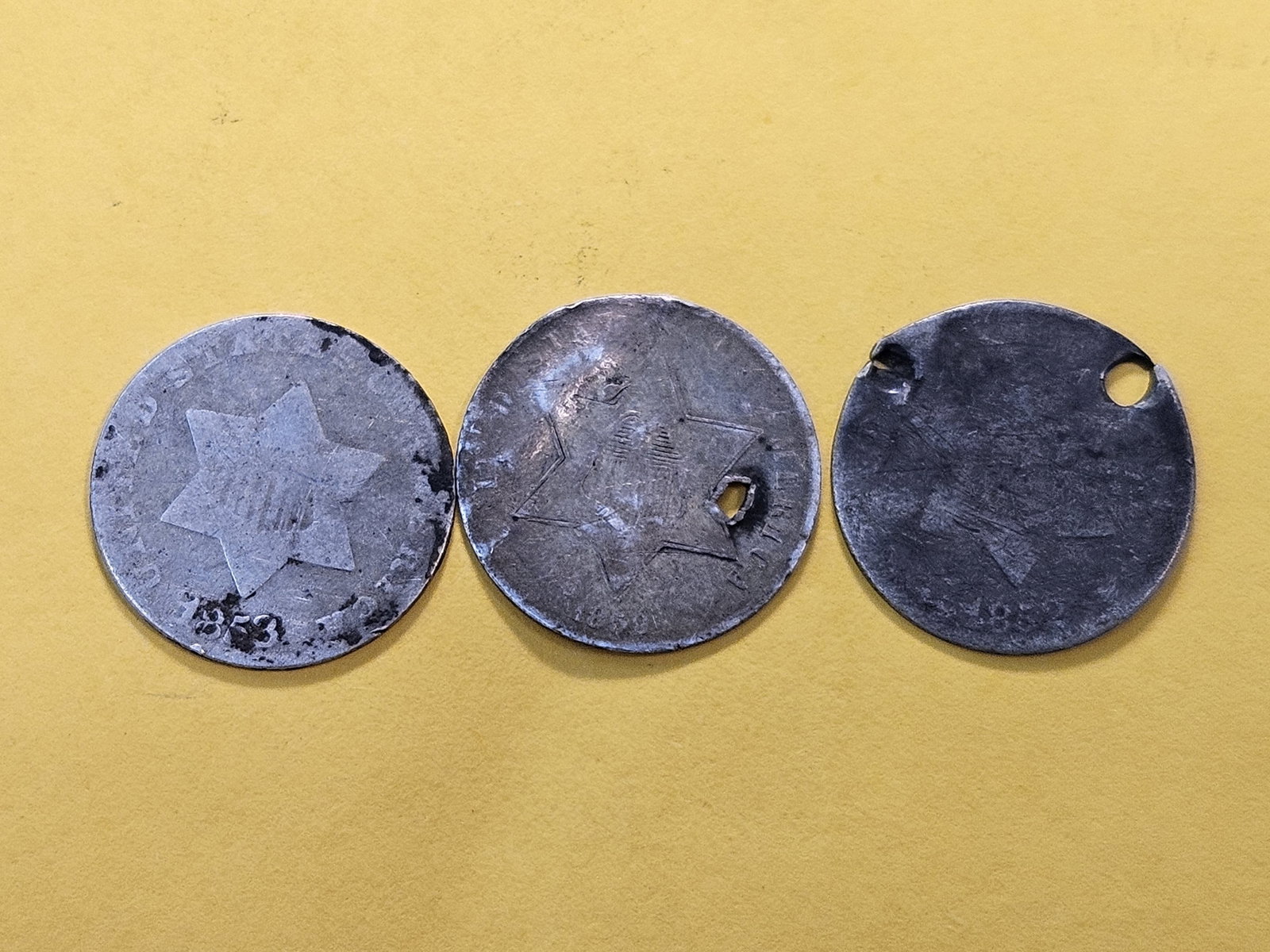 Three Circulated US Silver Trimes - 2