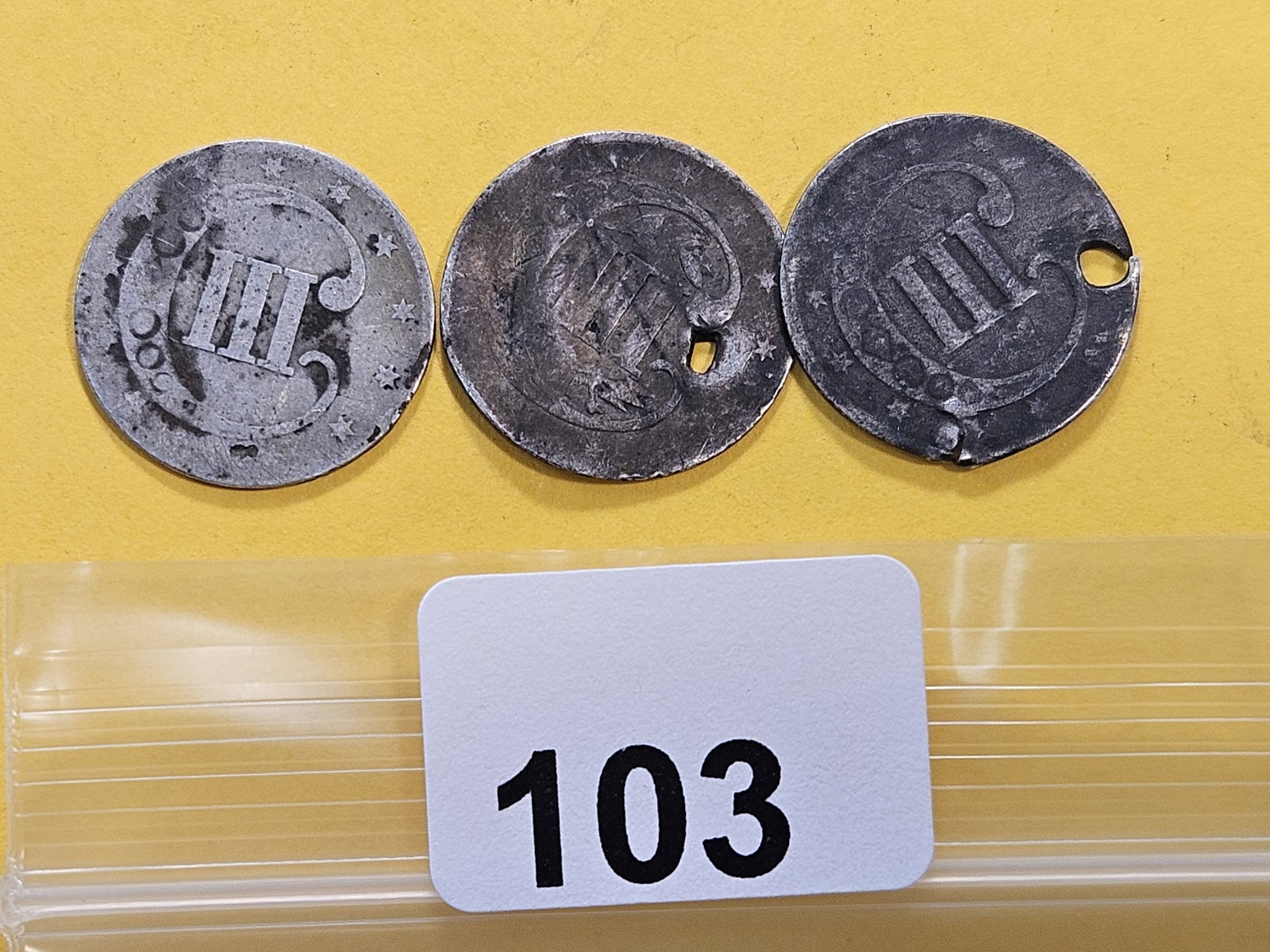 Three Circulated US Silver Trimes - 3