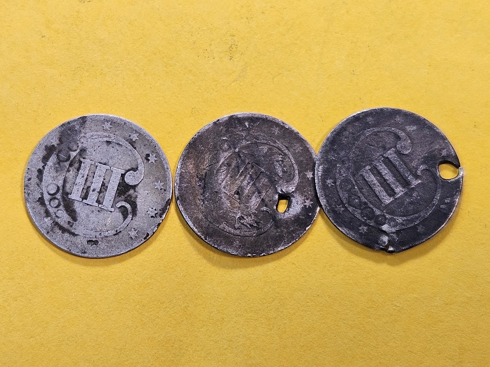 Three Circulated US Silver Trimes - 4