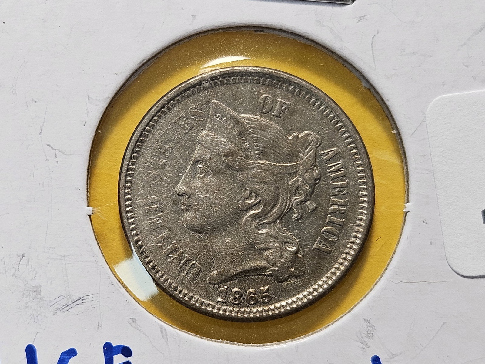 Better Grade 1865 Three Cent Nickel: Choice Brilliant About Uncirculated! Nice looking Coin!