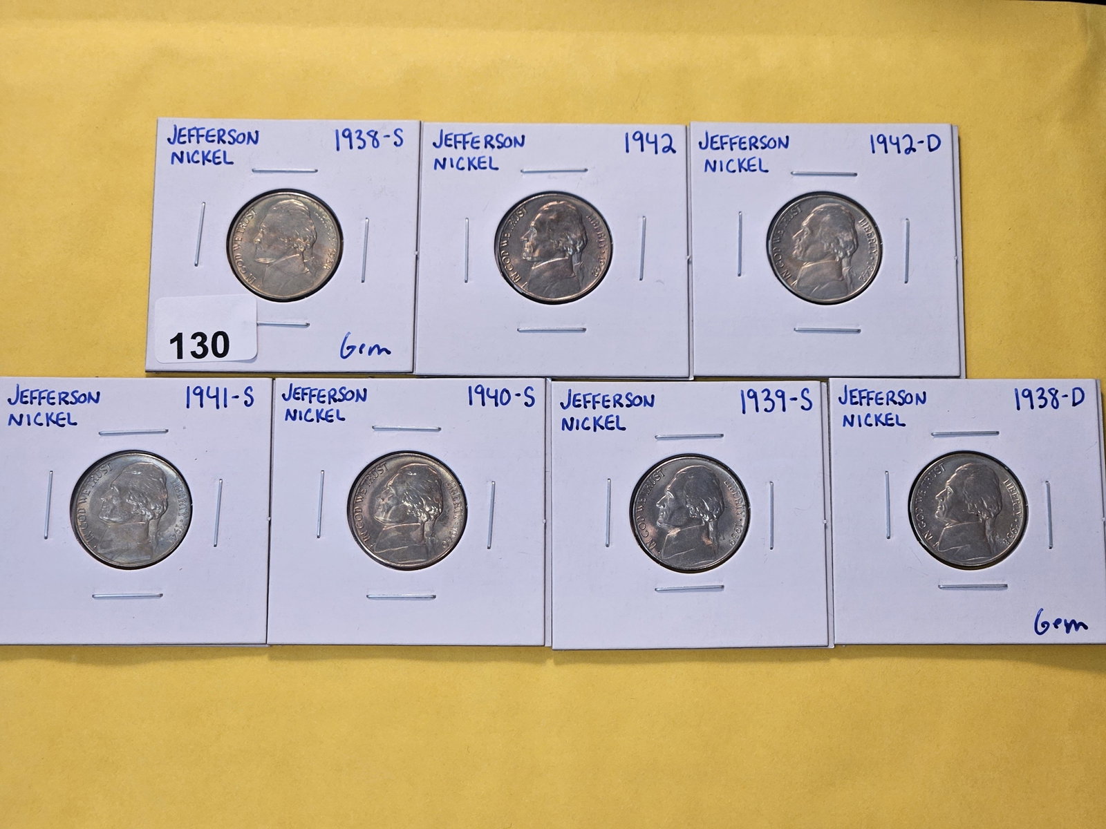 Seven Brilliant Uncirculated Jefferson Nickels