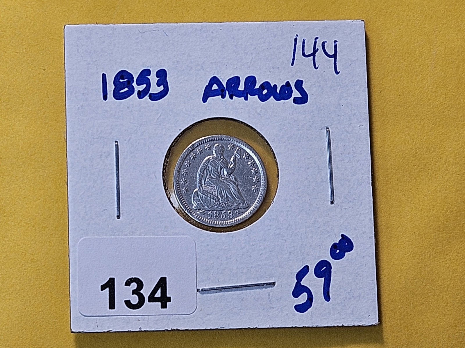 1853 Arrows Seated Liberty Silver Half Dime - 2