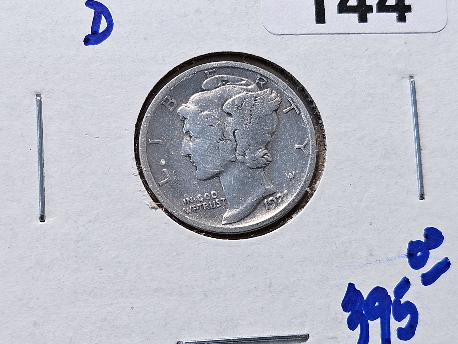 Semi-Key Date 1921-D Mercury Silver Dime: In Very Fine