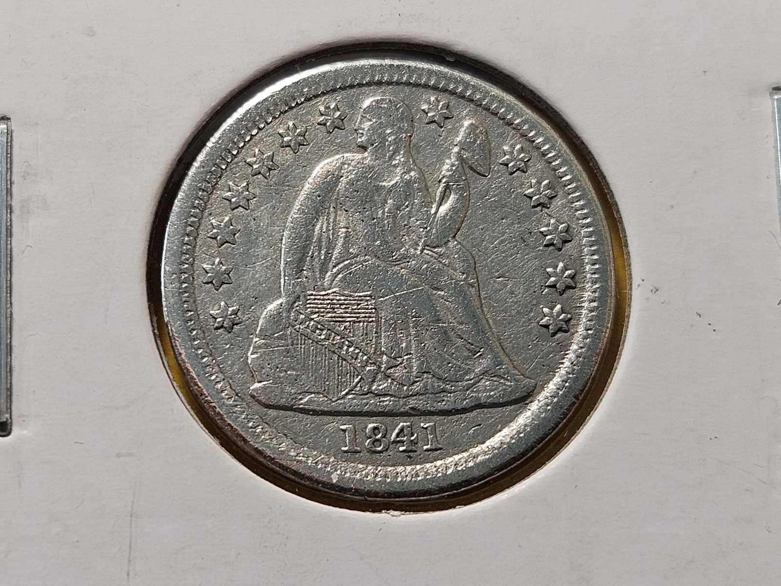 Better Grade 1841 Seated Liberty Silver Dime: In Extra Fine -details