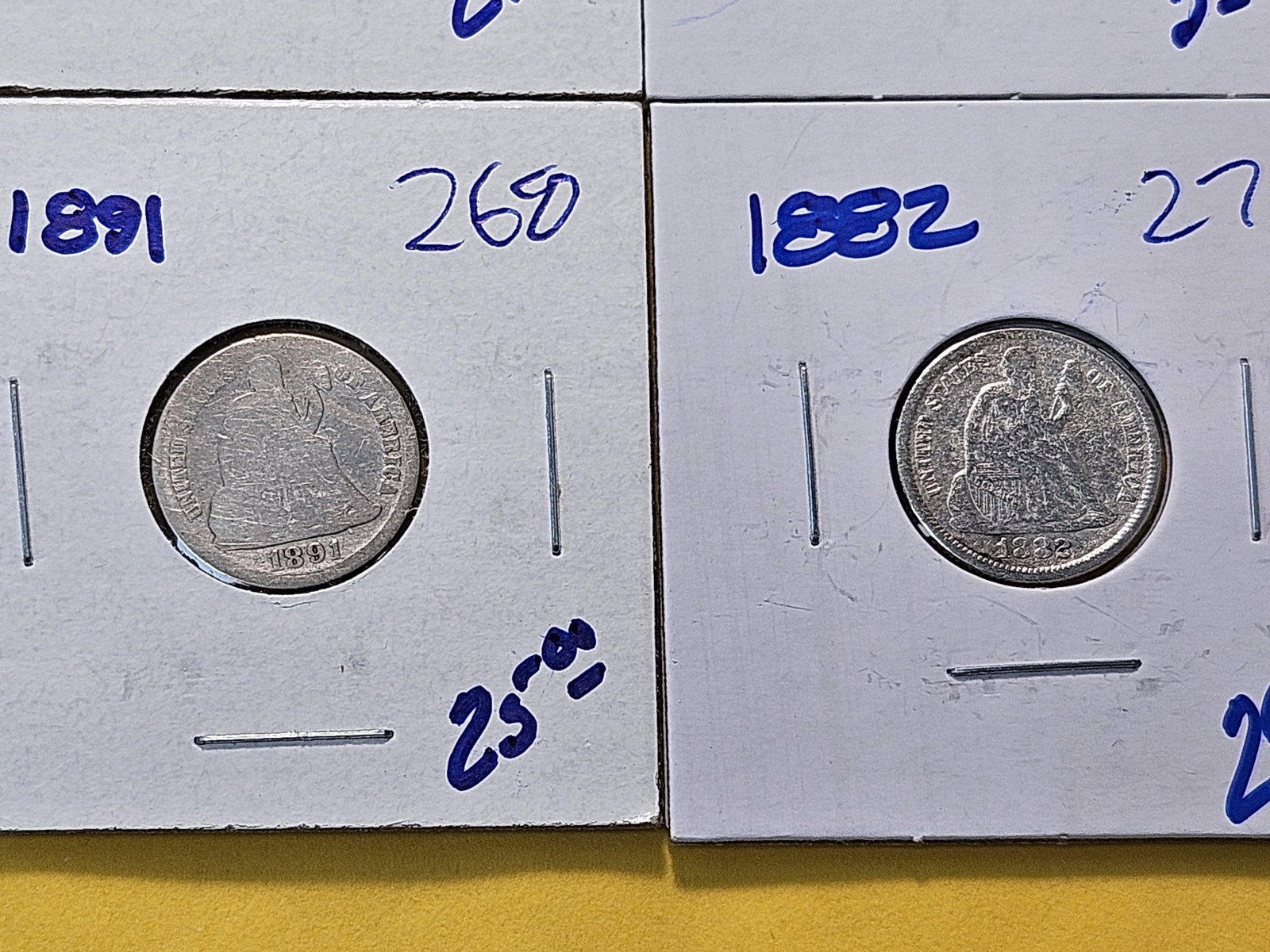 Four Circulated Seated Liberty Silver Dimes - 3