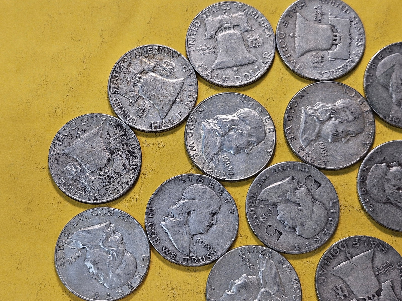 Seventeen Mixed Franklin Silver Half Dollars - 2