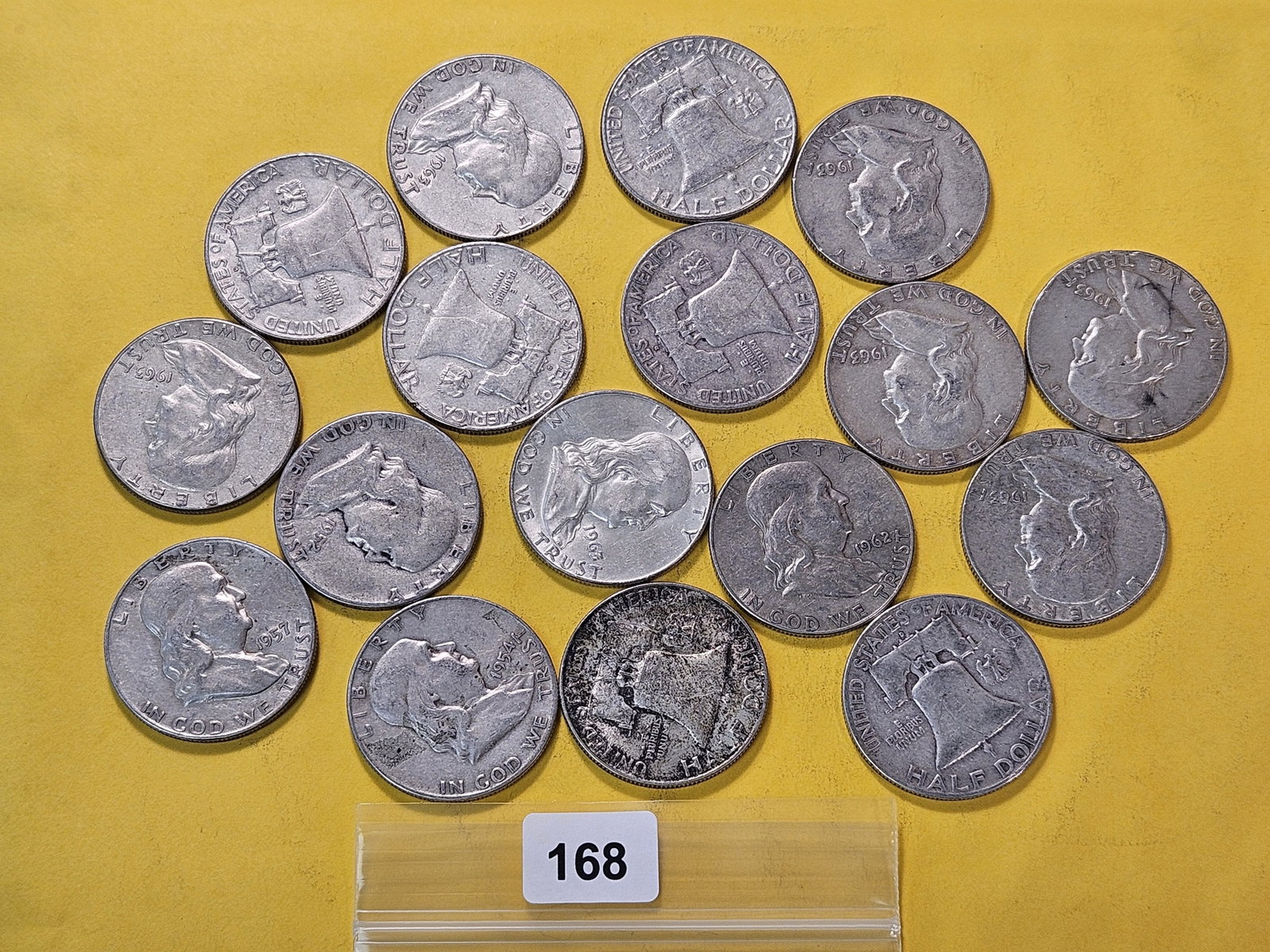 Seventeen Mixed Franklin Silver Half Dollars: All Circulated. Mixed dates