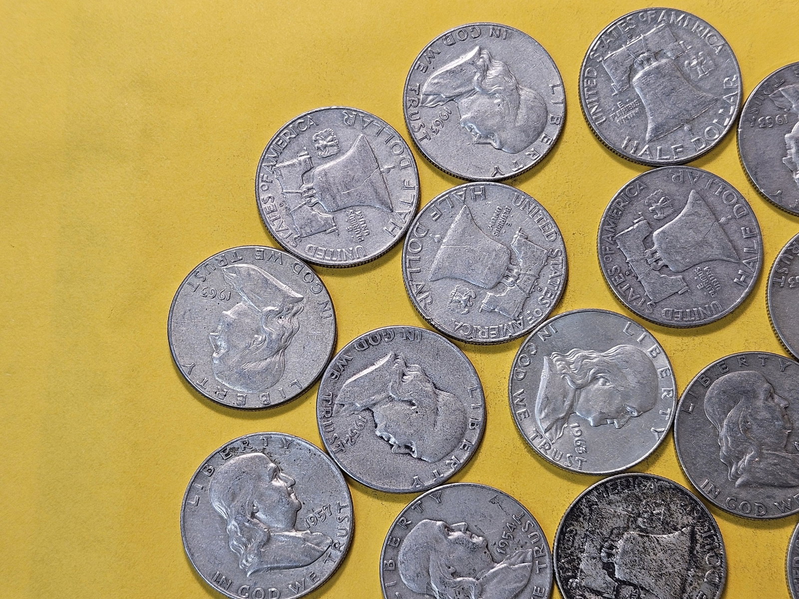 Seventeen Mixed Franklin Silver Half Dollars - 2
