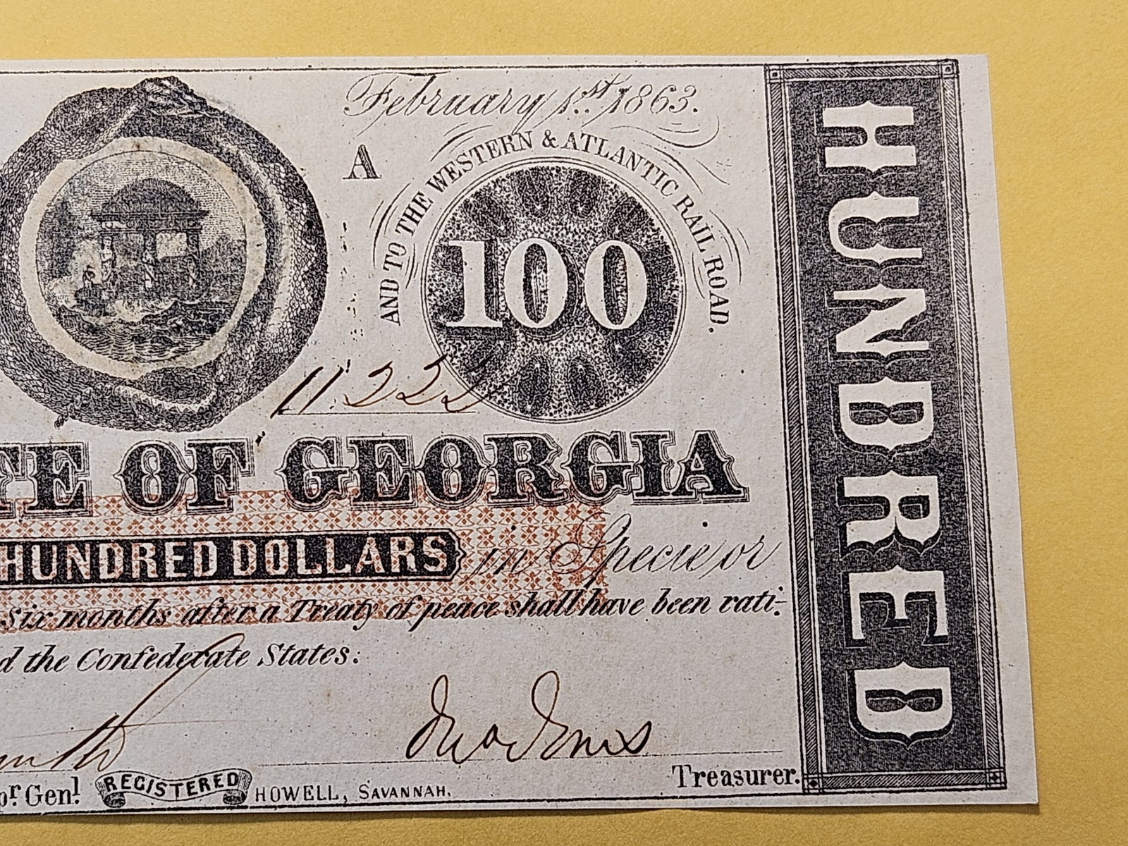WOW! Series 1863 State of Georgia $100 Note - 3