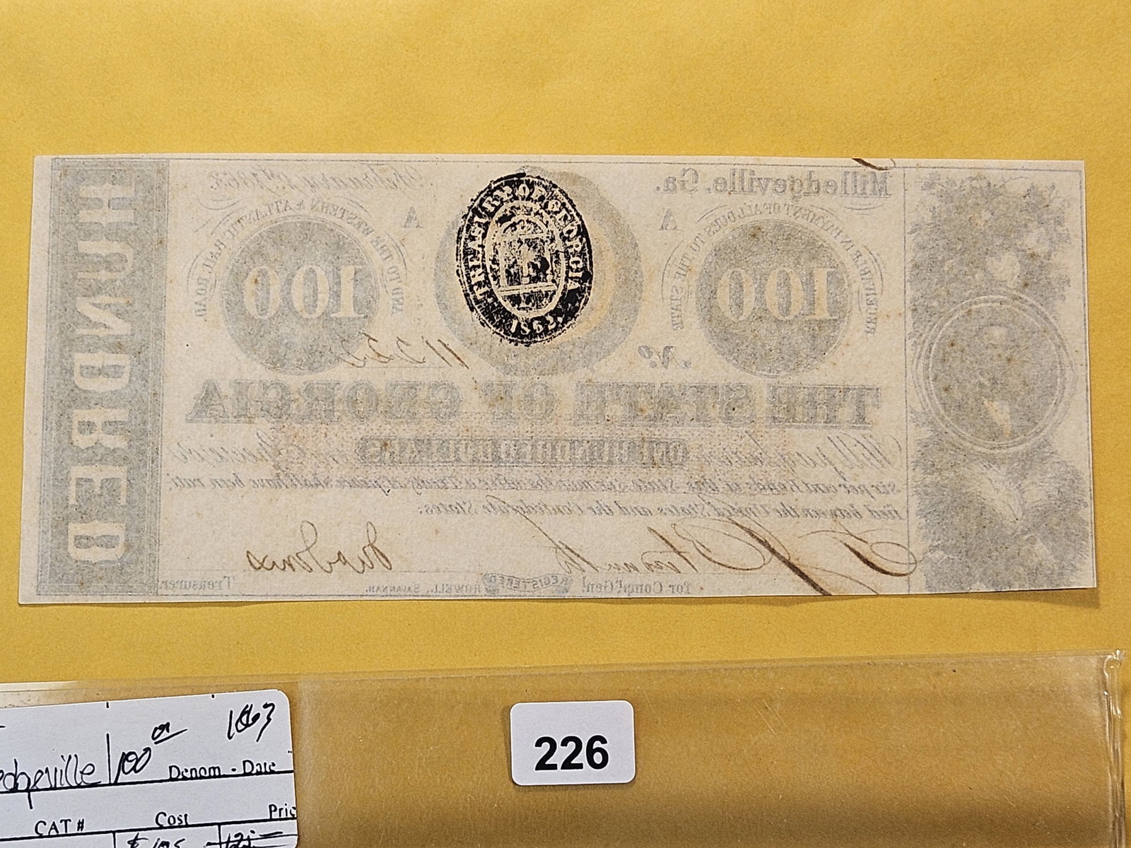 WOW! Series 1863 State of Georgia $100 Note - 4
