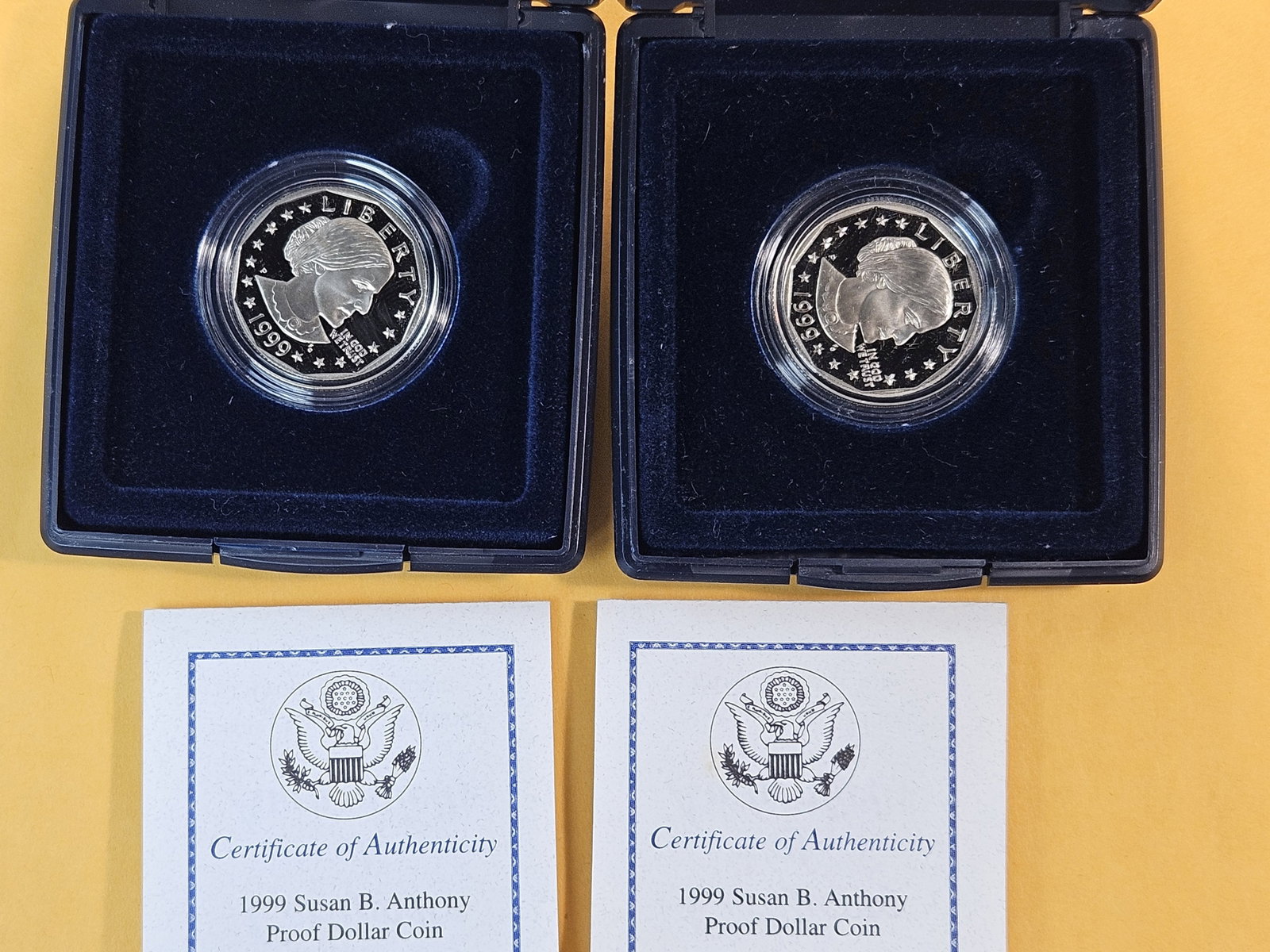 Two US Mint GEM Proof 1999 Susan B. Anthony Dollars - 2
