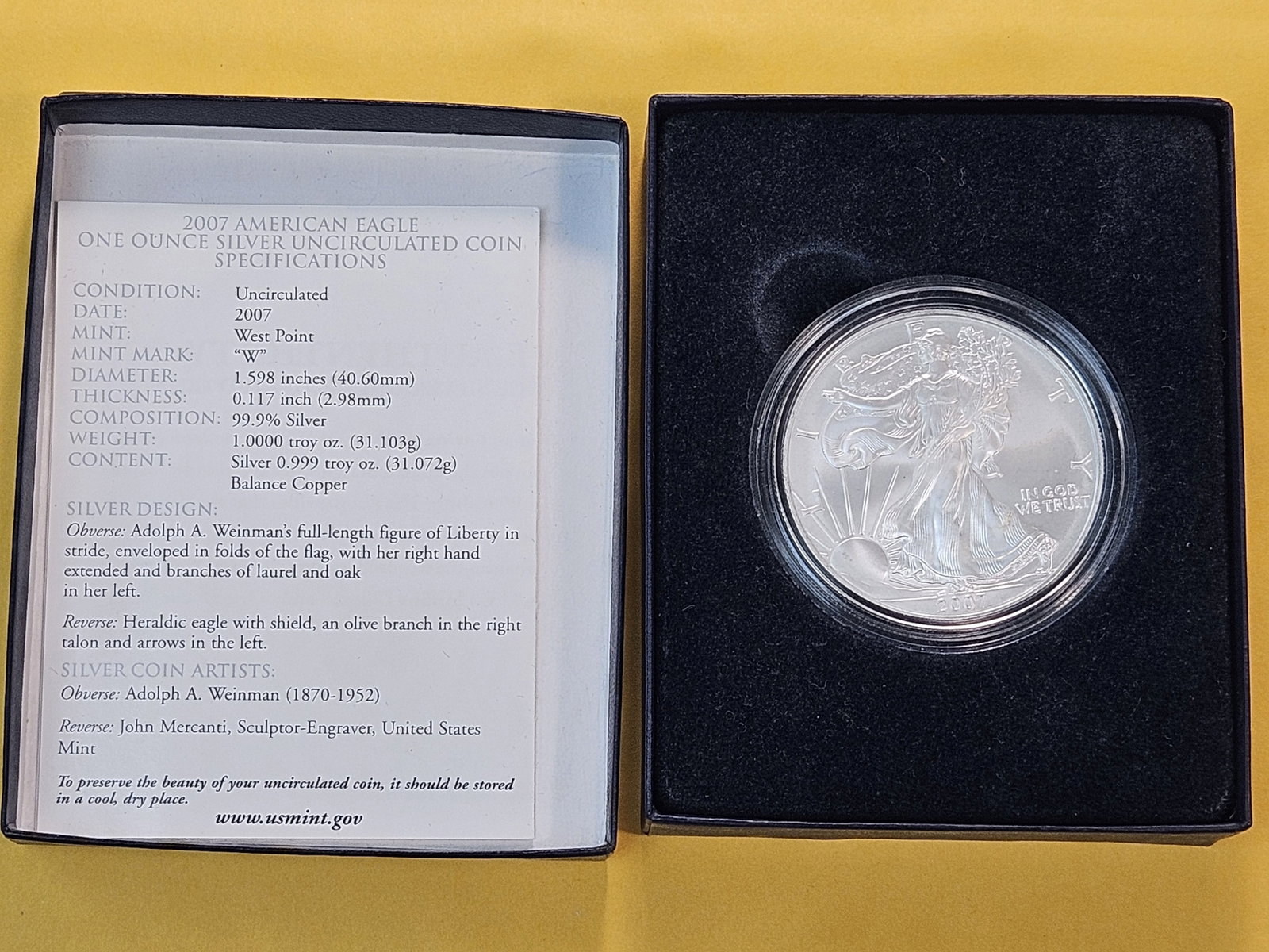 US Mint 2007 Brilliant Uncirculated 2007 American Silver Eagle - 2