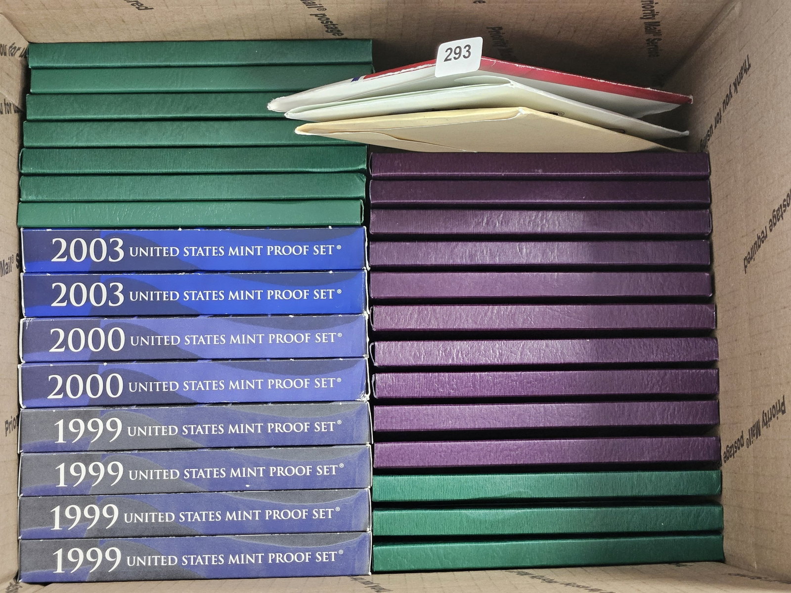 Thirty-One US Proof and Uncirculated Coin Sets: Mixed years 1990's and early 2000's. Ships separately in Flat Rate Medium Box