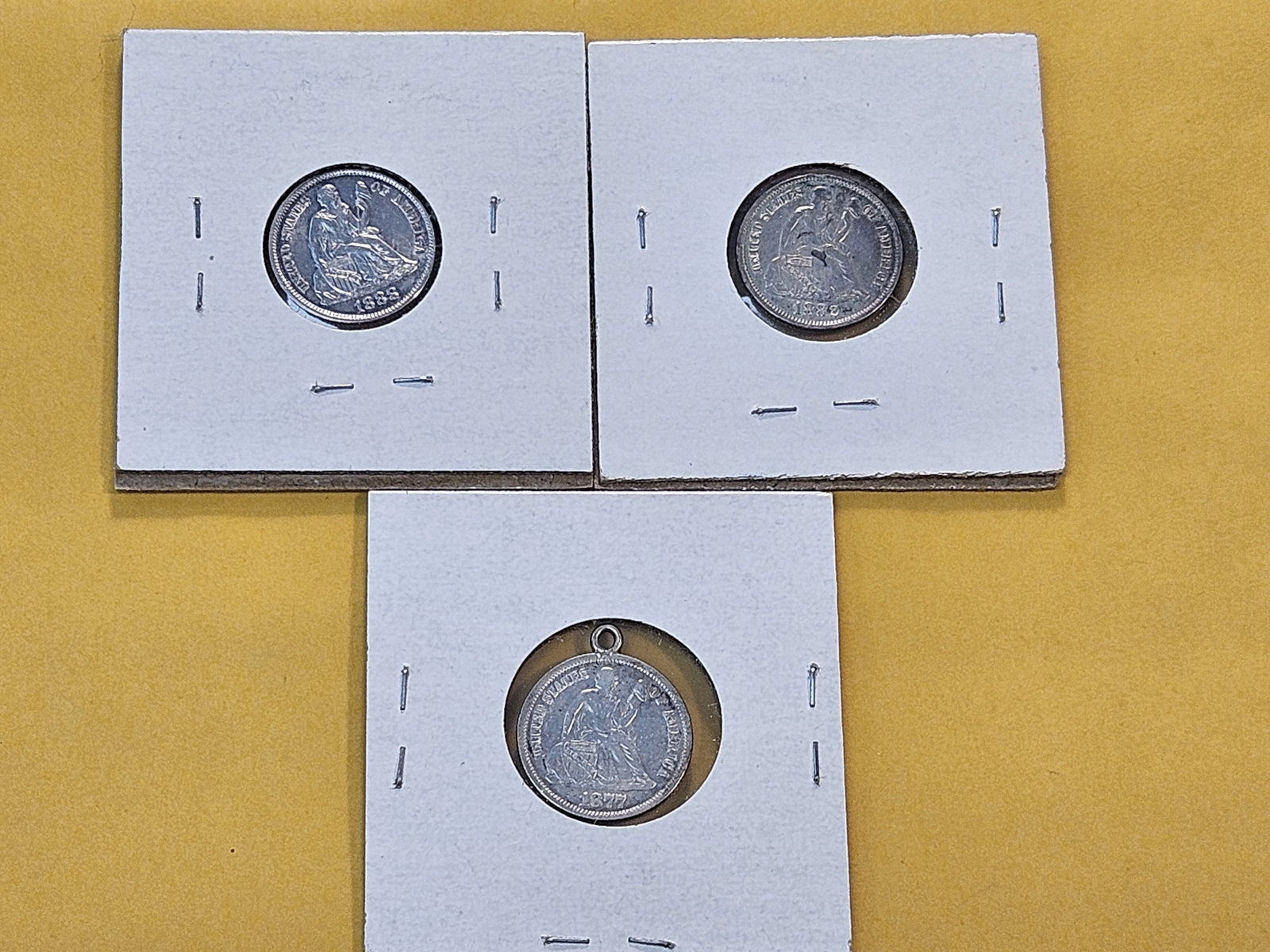 Three Seated Liberty Silver Dime Love Tokens - 5