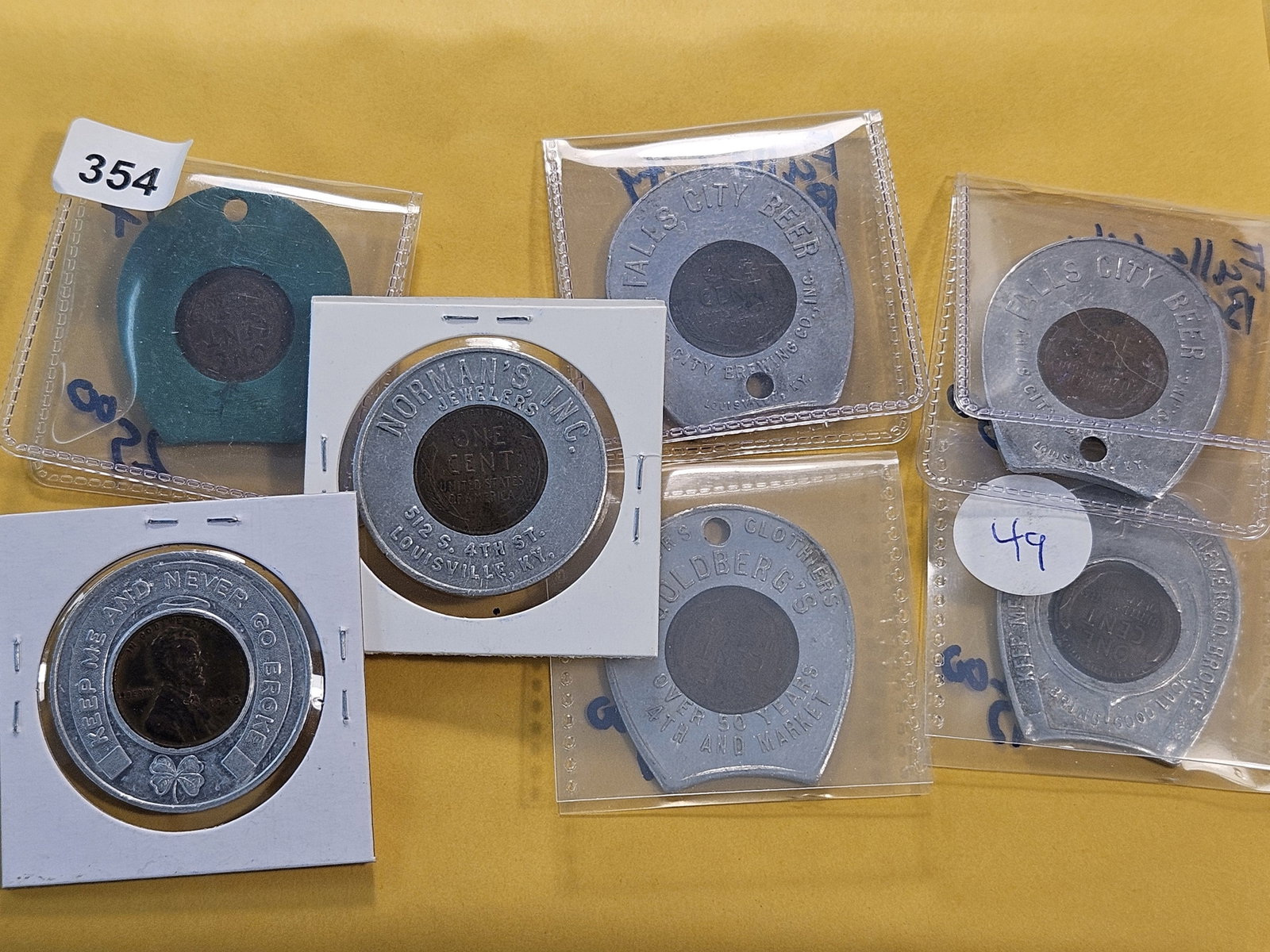 Seven Encased Wheat Cent Tokens - 4
