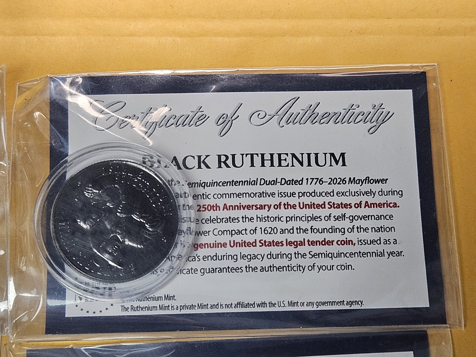 Eight Black Ruthenium Plated 2026 Quarters - 2