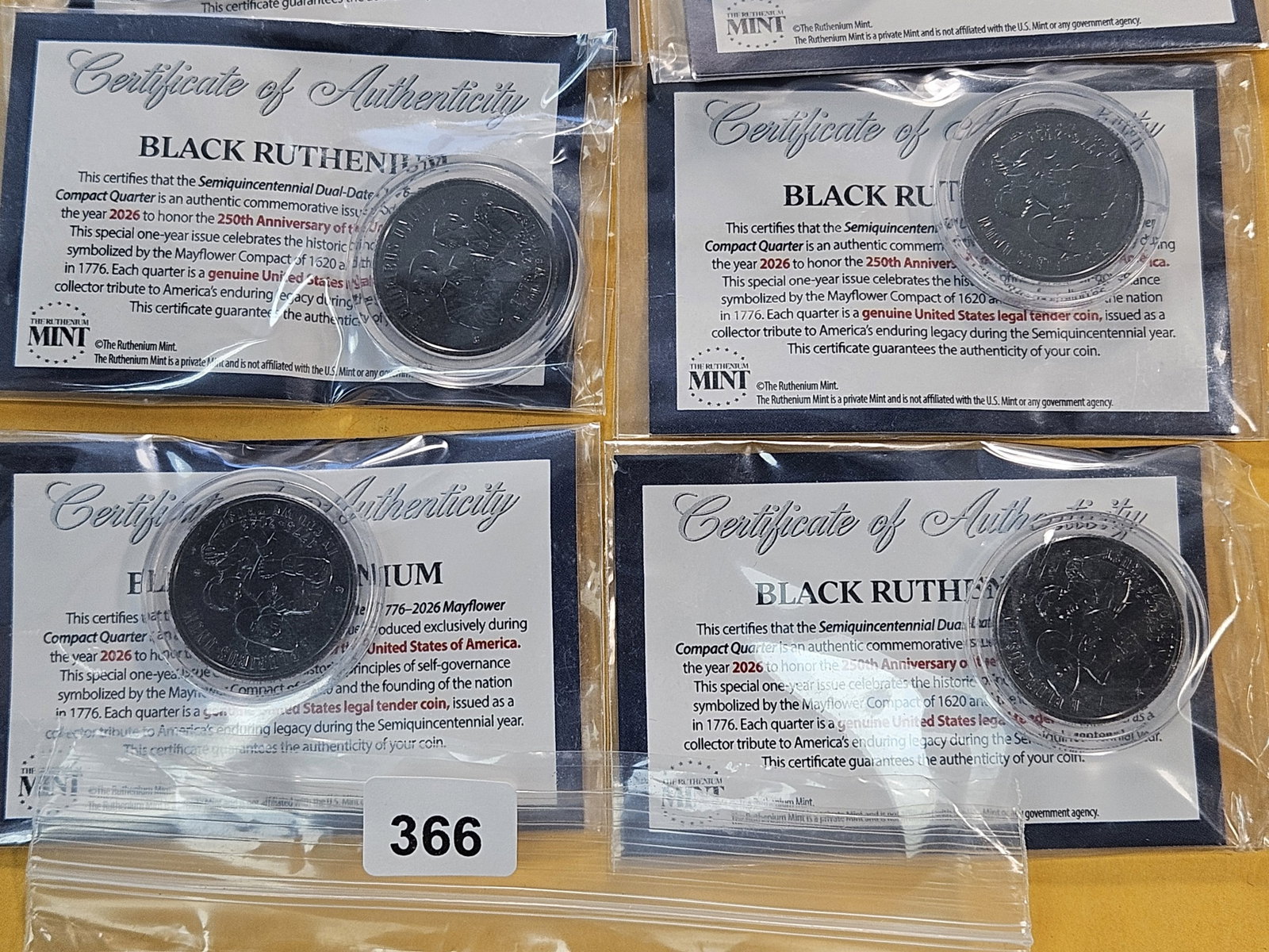 Eight Black Ruthenium Plated 2026 Quarters - 4