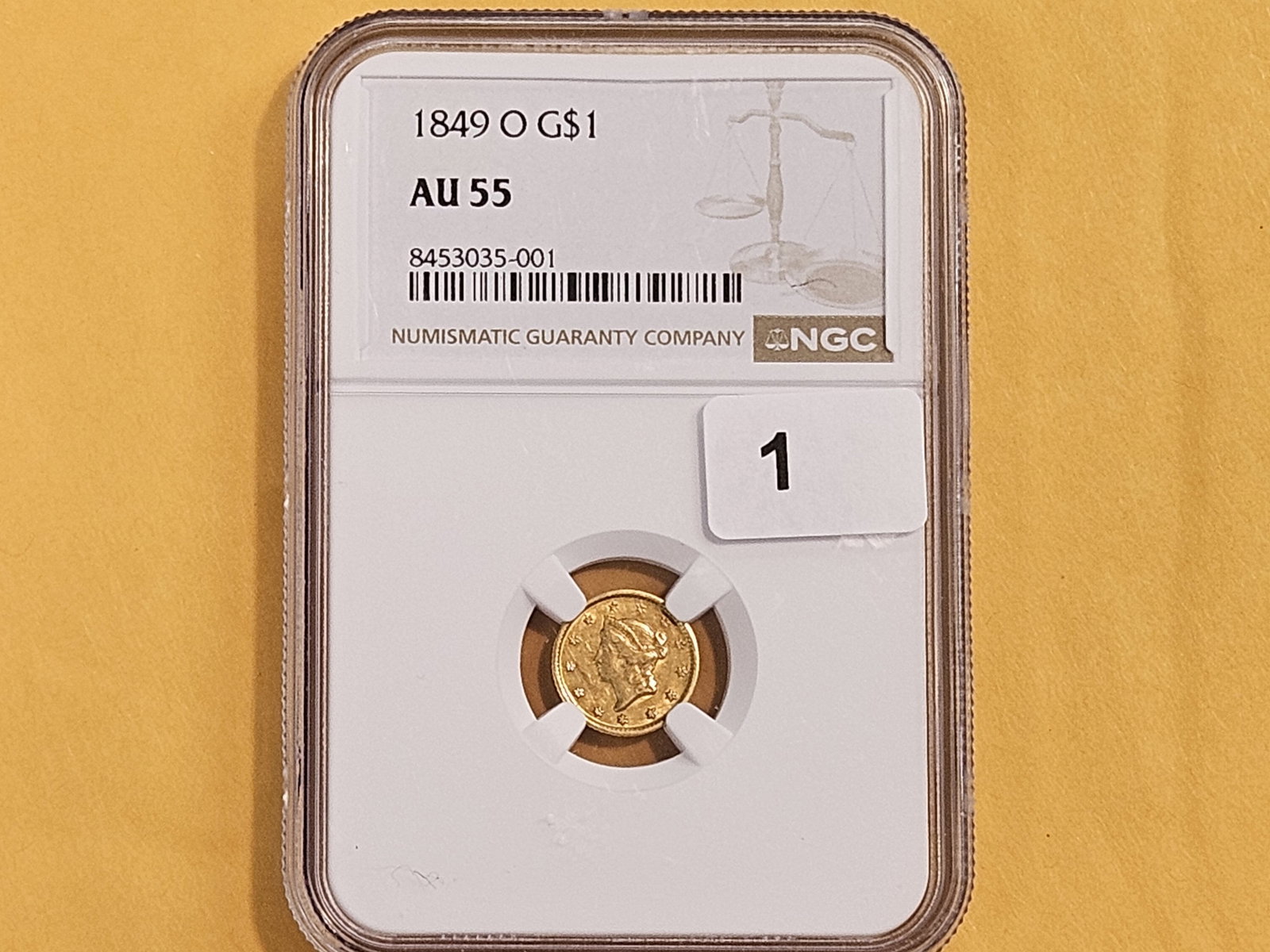 GOLD! NGC 1849-O Gold Dollar in Brilliant About Uncirculated - 55 - 2