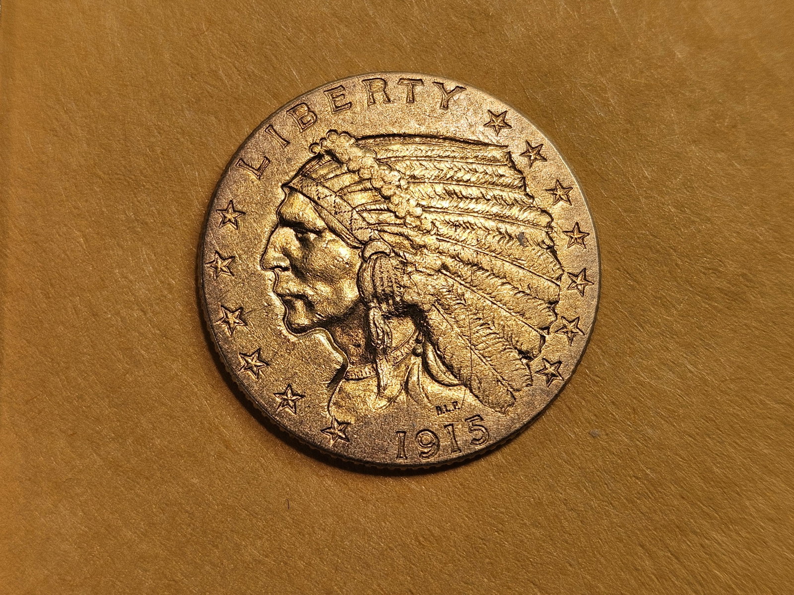 GOLD! Brilliant About Uncirculated 1915 Gold Indian Head $2.5 Dollars: Quarter Eagle