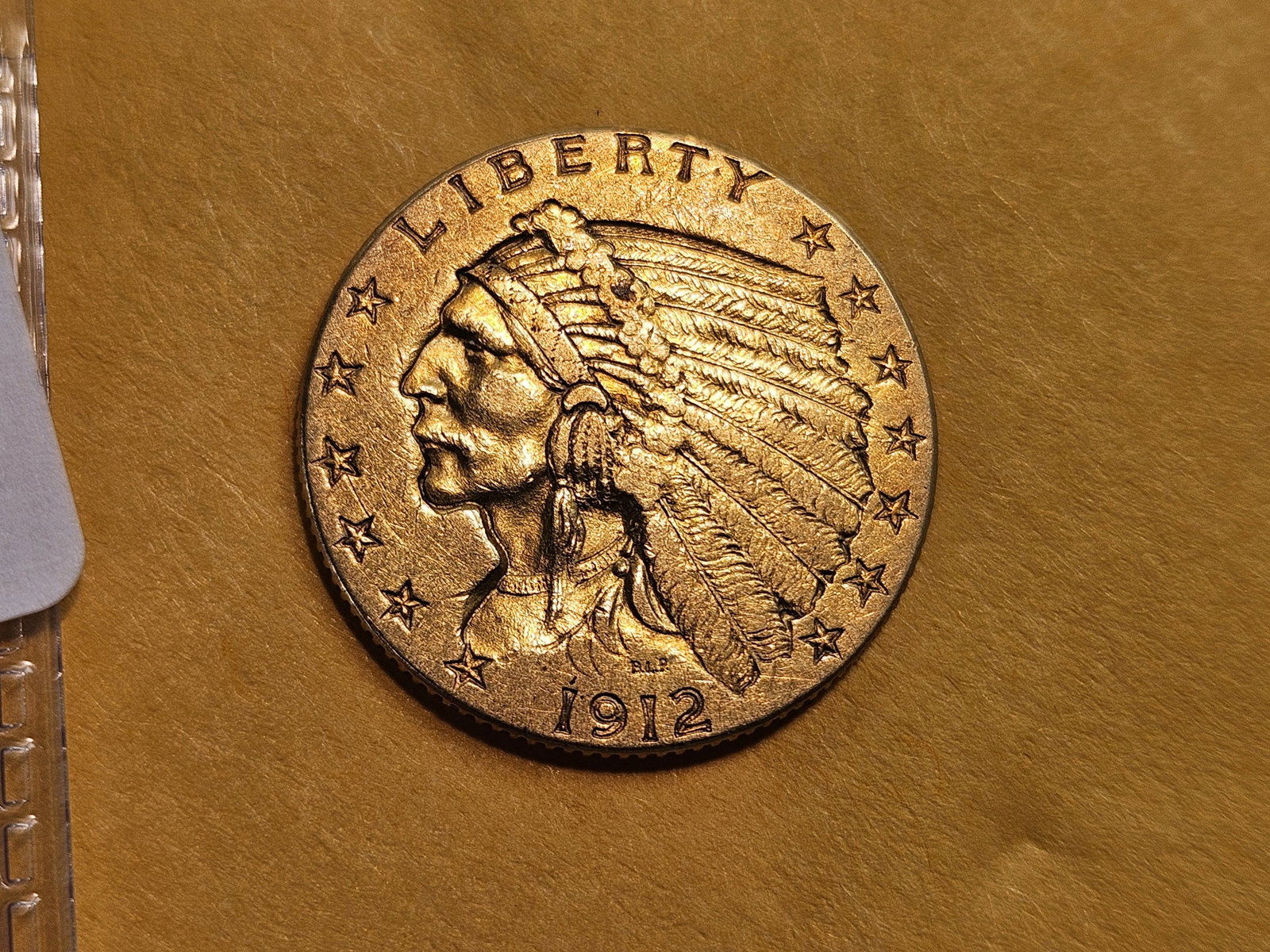 GOLD! Brilliant About Uncirculated 1912 Gold Indian Head $2.5 Dollars: Quarter Eagle